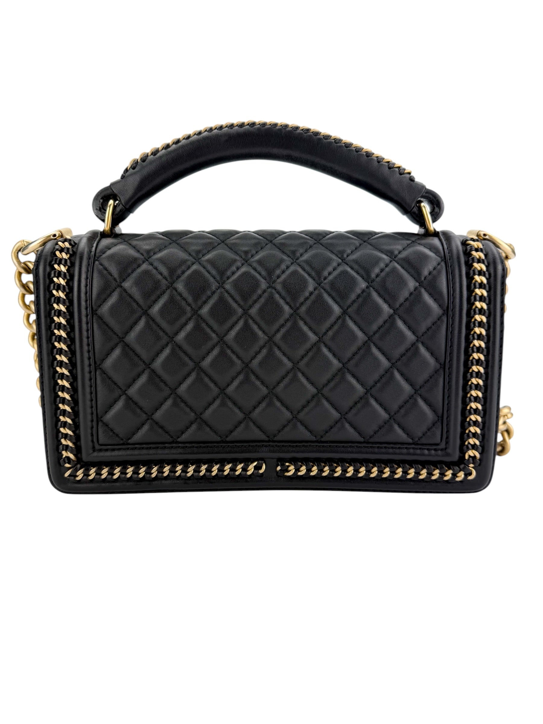 Chanel Calfskin Quilted Medium Top Handle Boy Flap Black