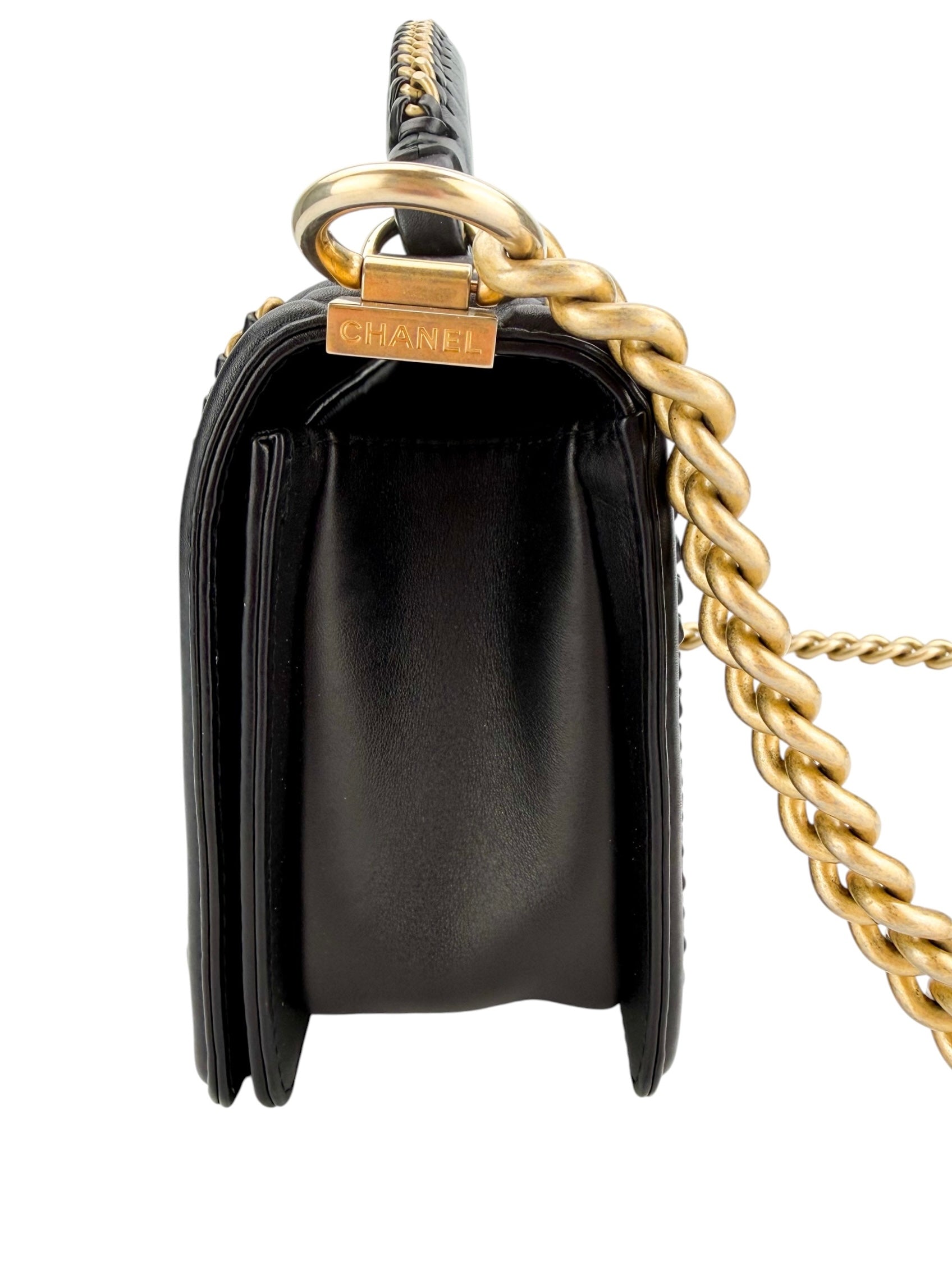 Chanel Calfskin Quilted Medium Top Handle Boy Flap Black
