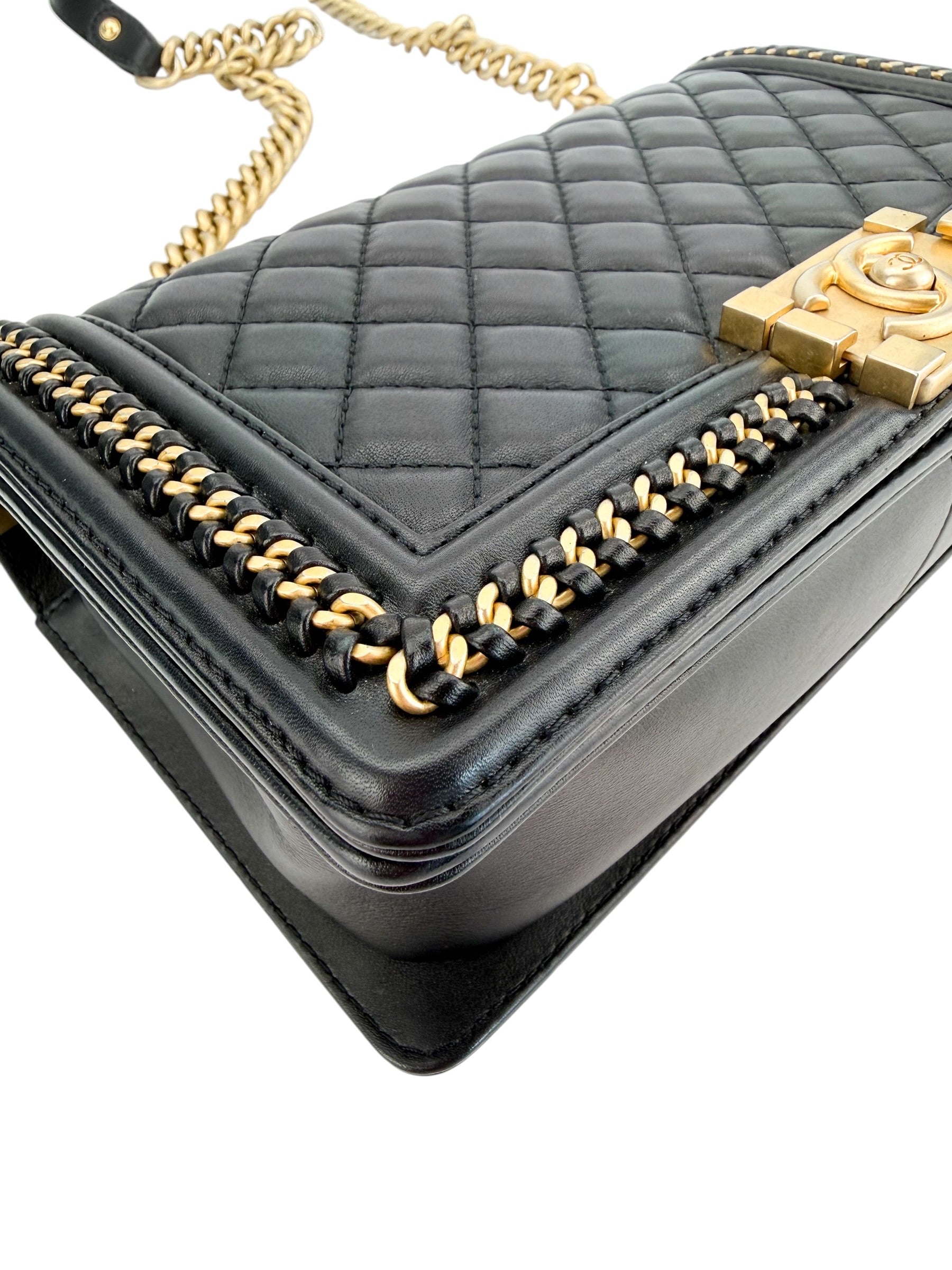 Chanel Calfskin Quilted Medium Top Handle Boy Flap Black