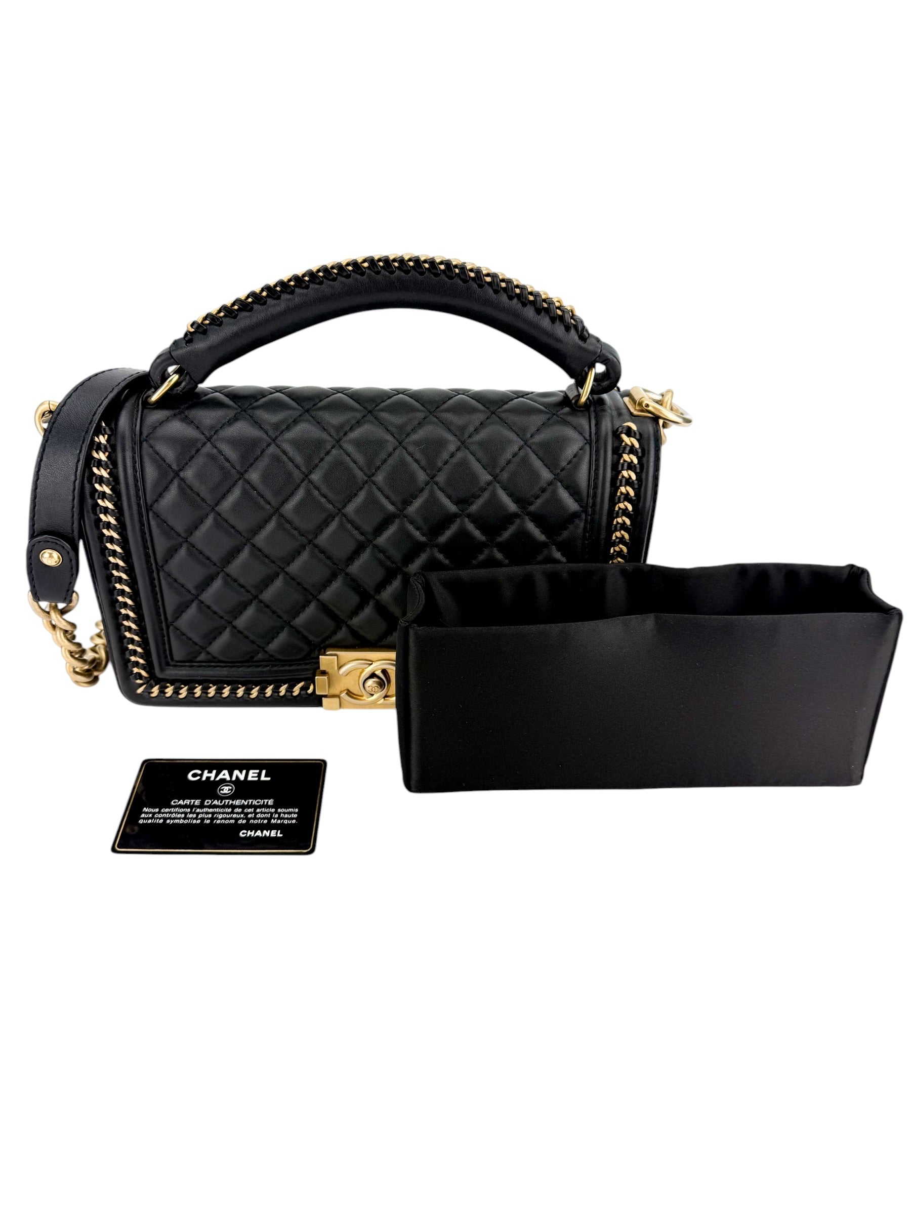 Chanel Calfskin Quilted Medium Top Handle Boy Flap Black