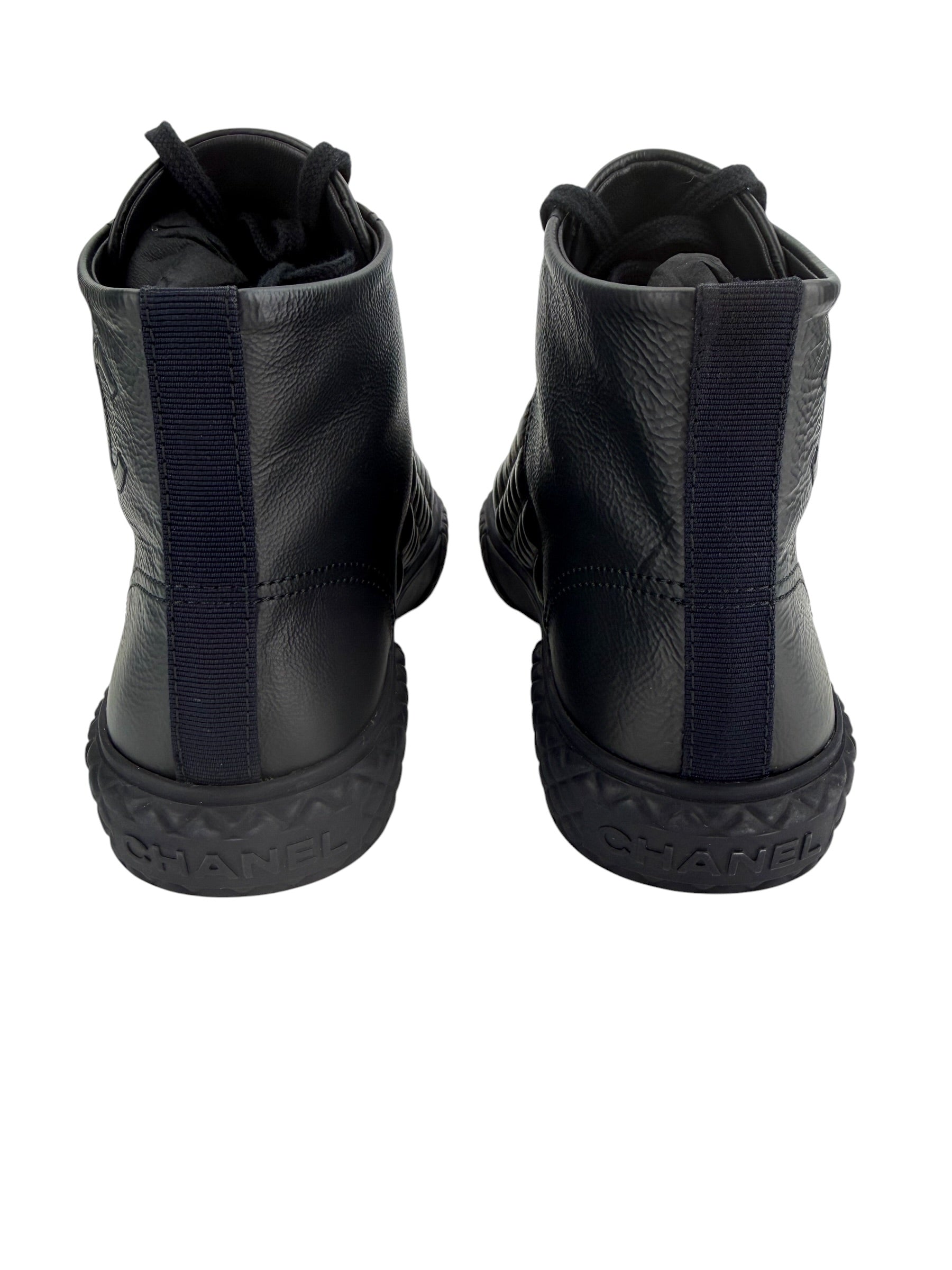Chanel Calfskin & Velvet High Top Sneaker Black and Navy Blue Size 38.5 (NIB)