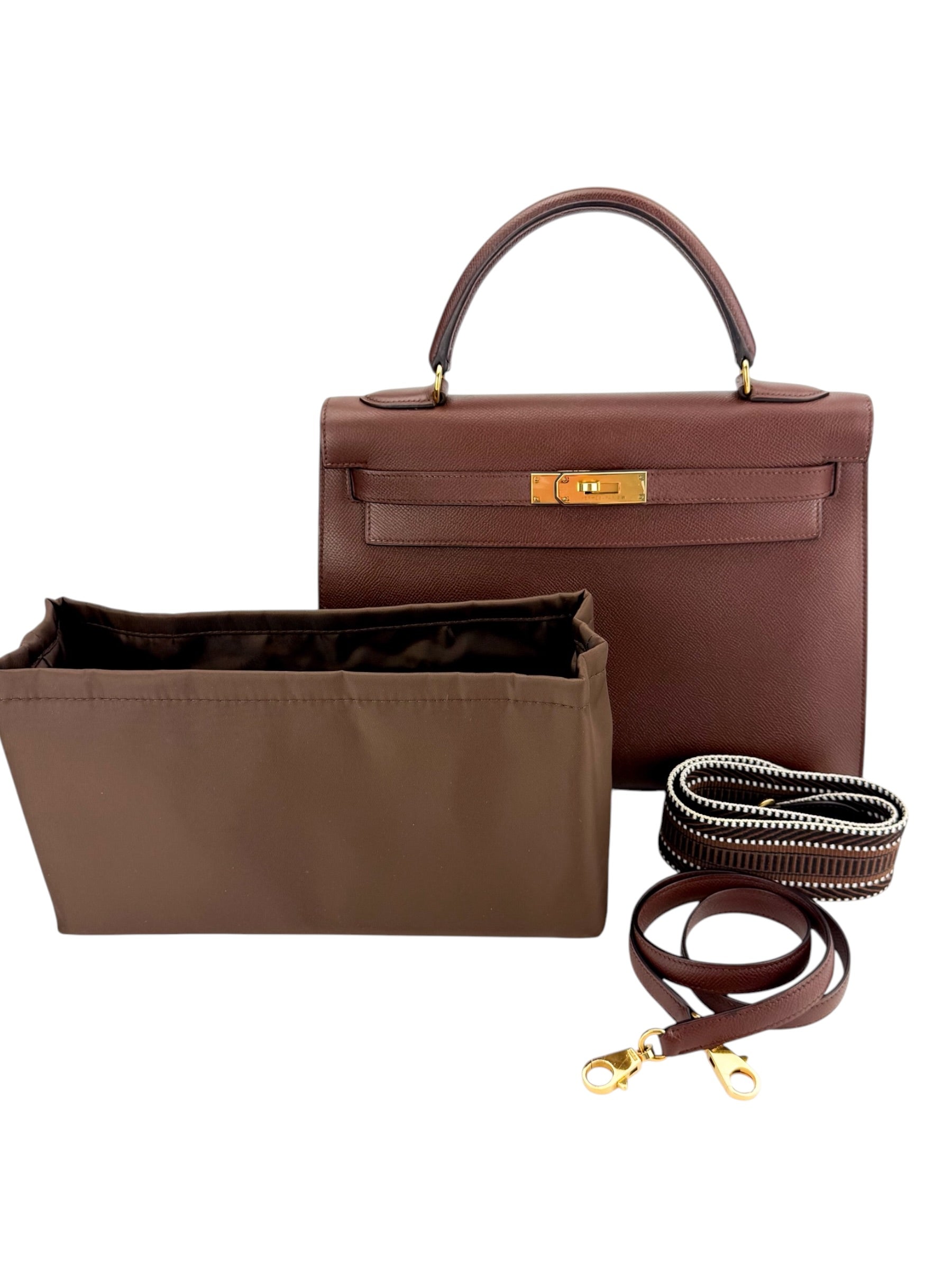 Hermes Courchevel Kelly Sellier 32 Havana Stamp Square C (1999)