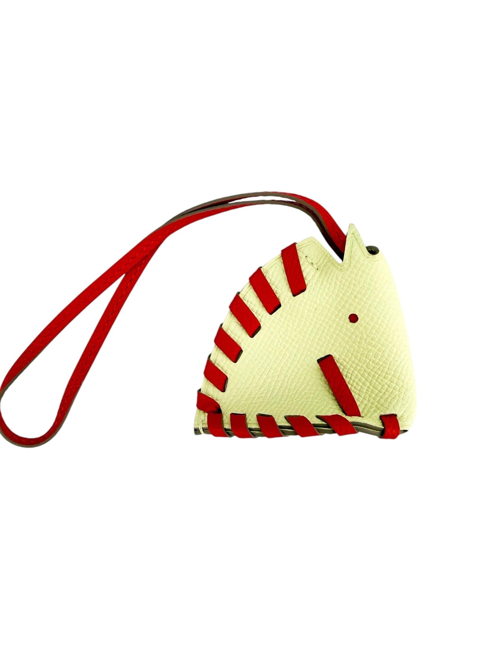 Hermes Cheval Tresse Epsom Bag Charm Jaune Milton / Rouge Radieux