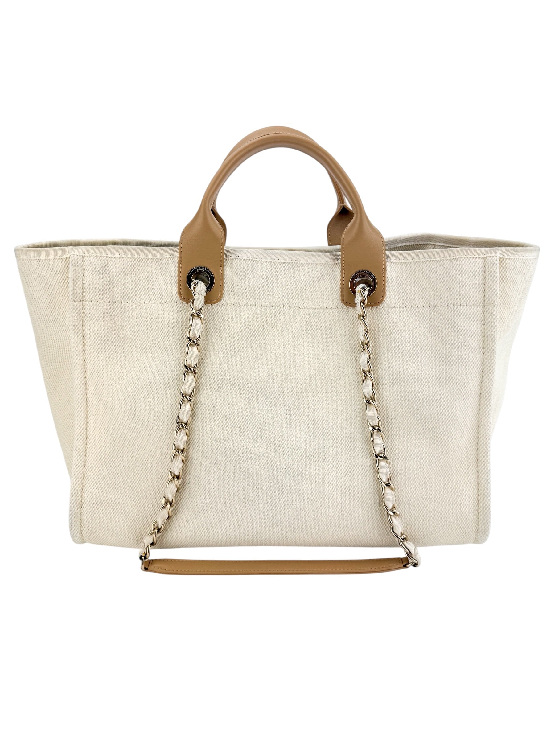 Chanel Canvas Pearl Large Deauville Tote Ecru Beige