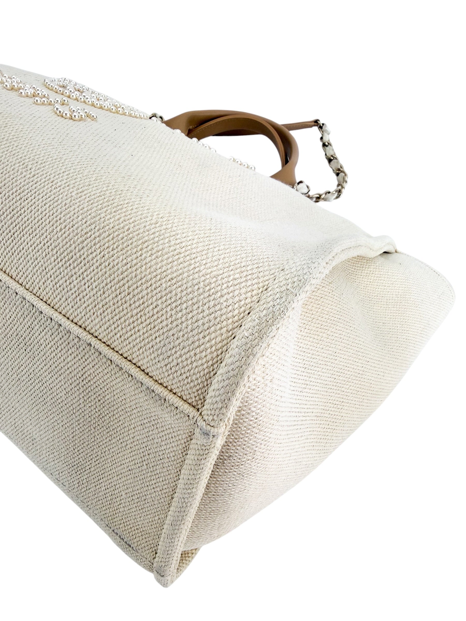 Chanel Canvas Pearl Large Deauville Tote Ecru Beige