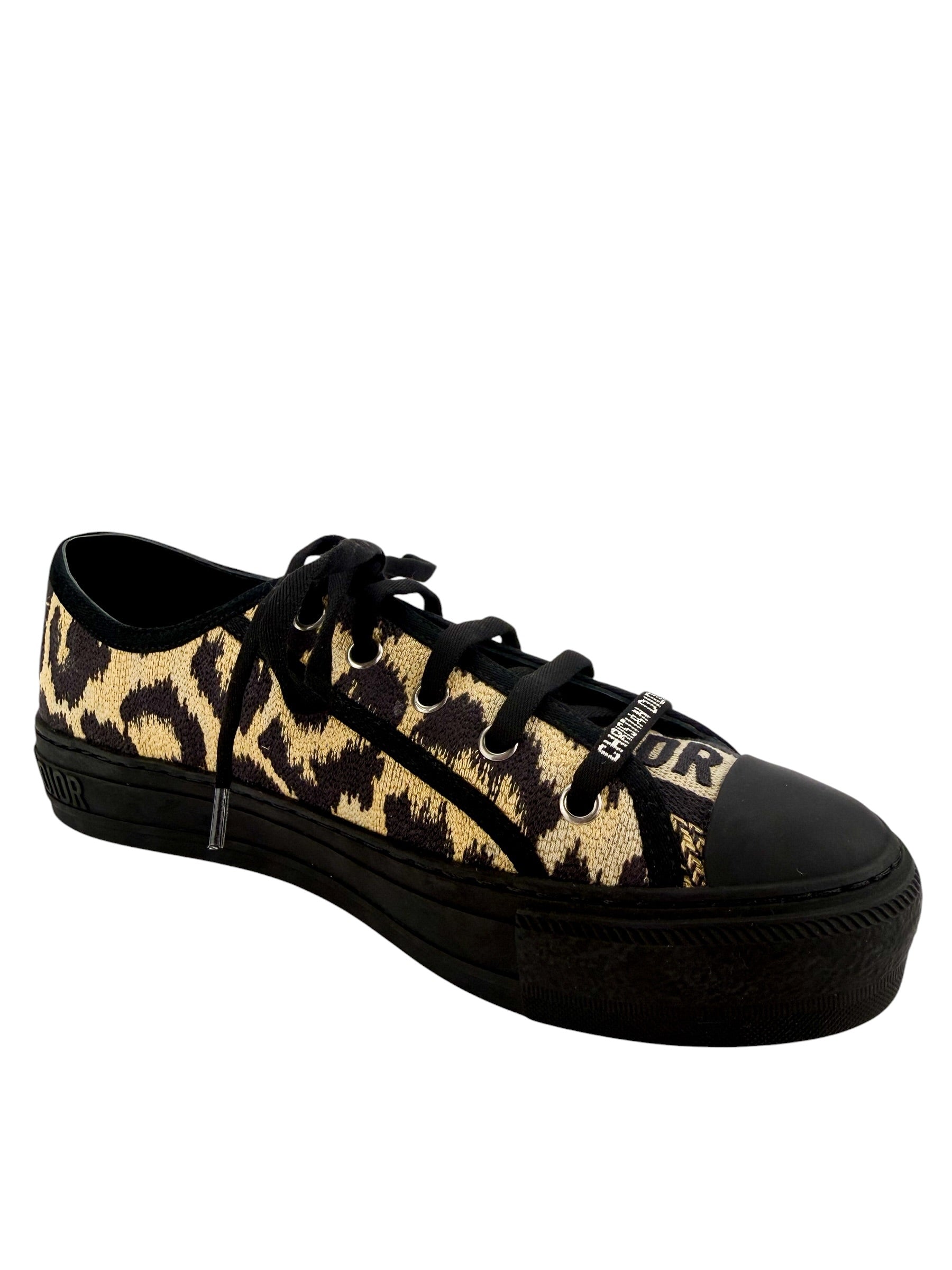 Christian Dior Canvas Leopard Print Walk'N'Dior Low Top Sneakers Size 38
