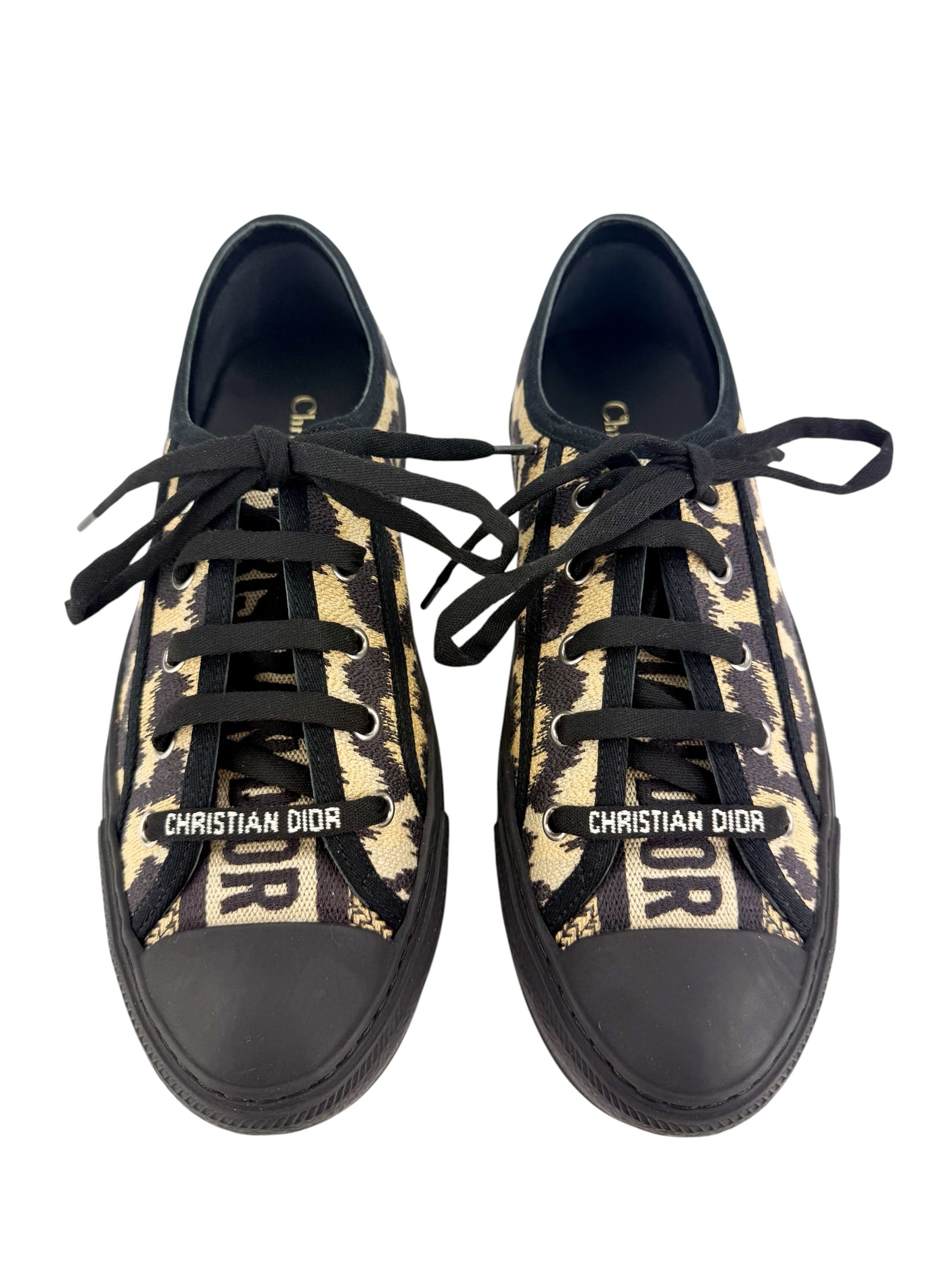 Christian Dior Canvas Leopard Print Walk'N'Dior Low Top Sneakers Size 38