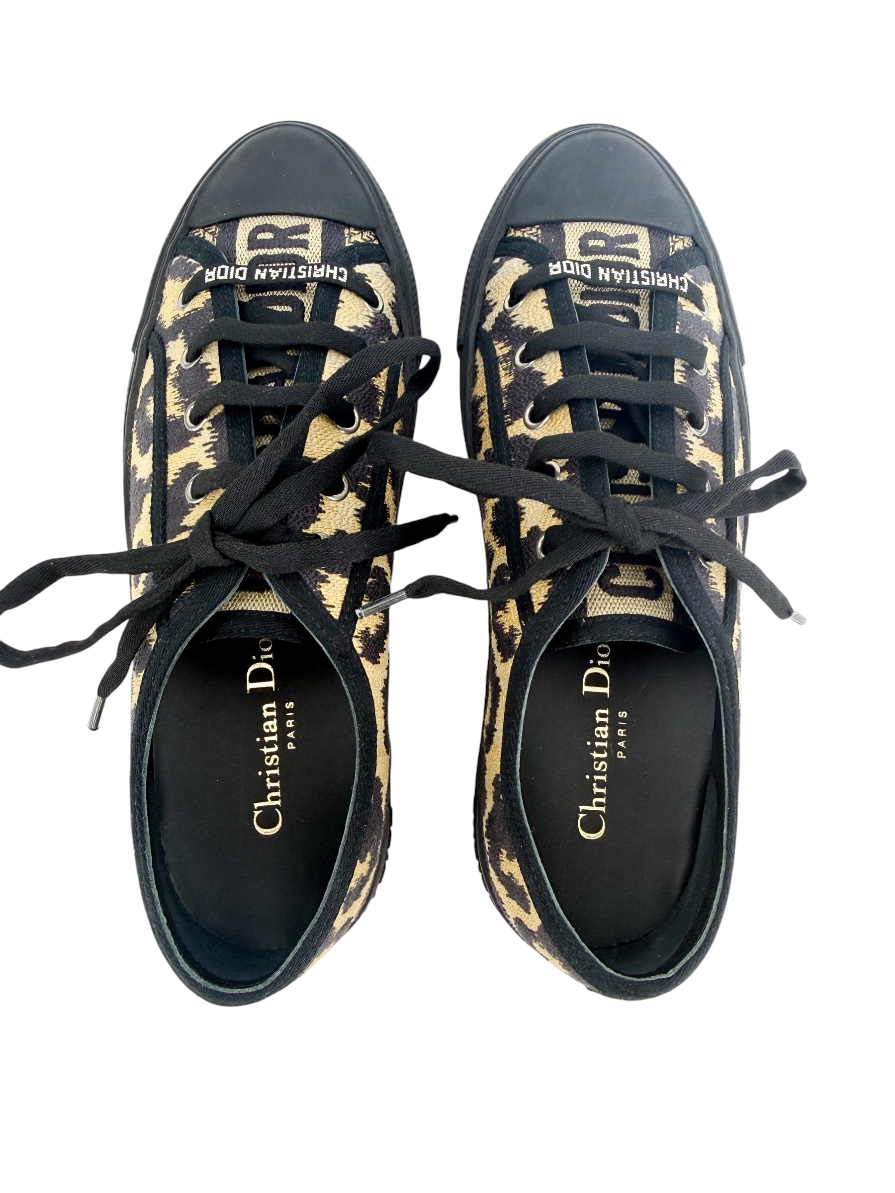Christian Dior Canvas Leopard Print Walk'N'Dior Low Top Sneakers Size 38