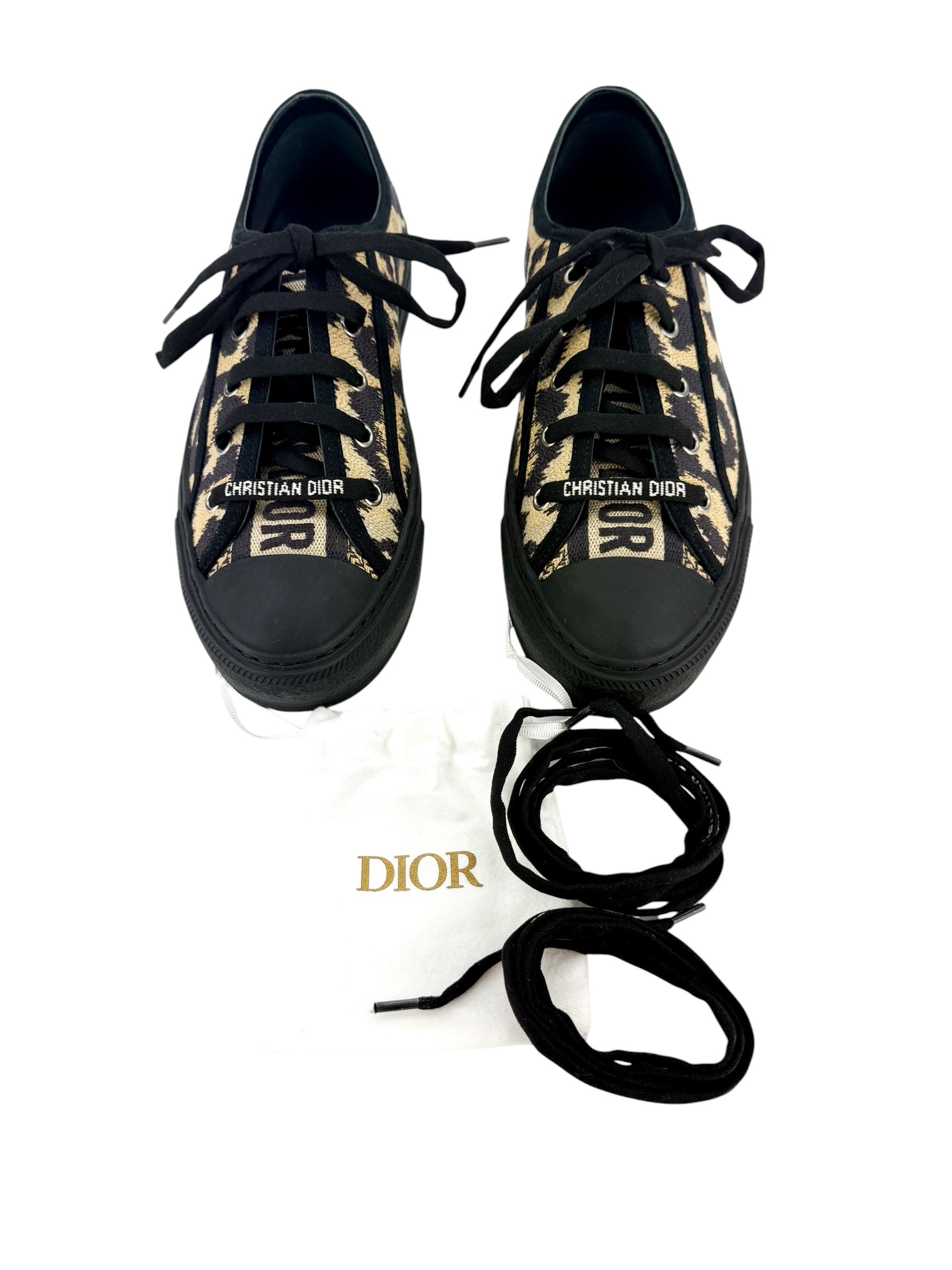 Christian Dior Canvas Leopard Print Walk'N'Dior Low Top Sneakers Size 38