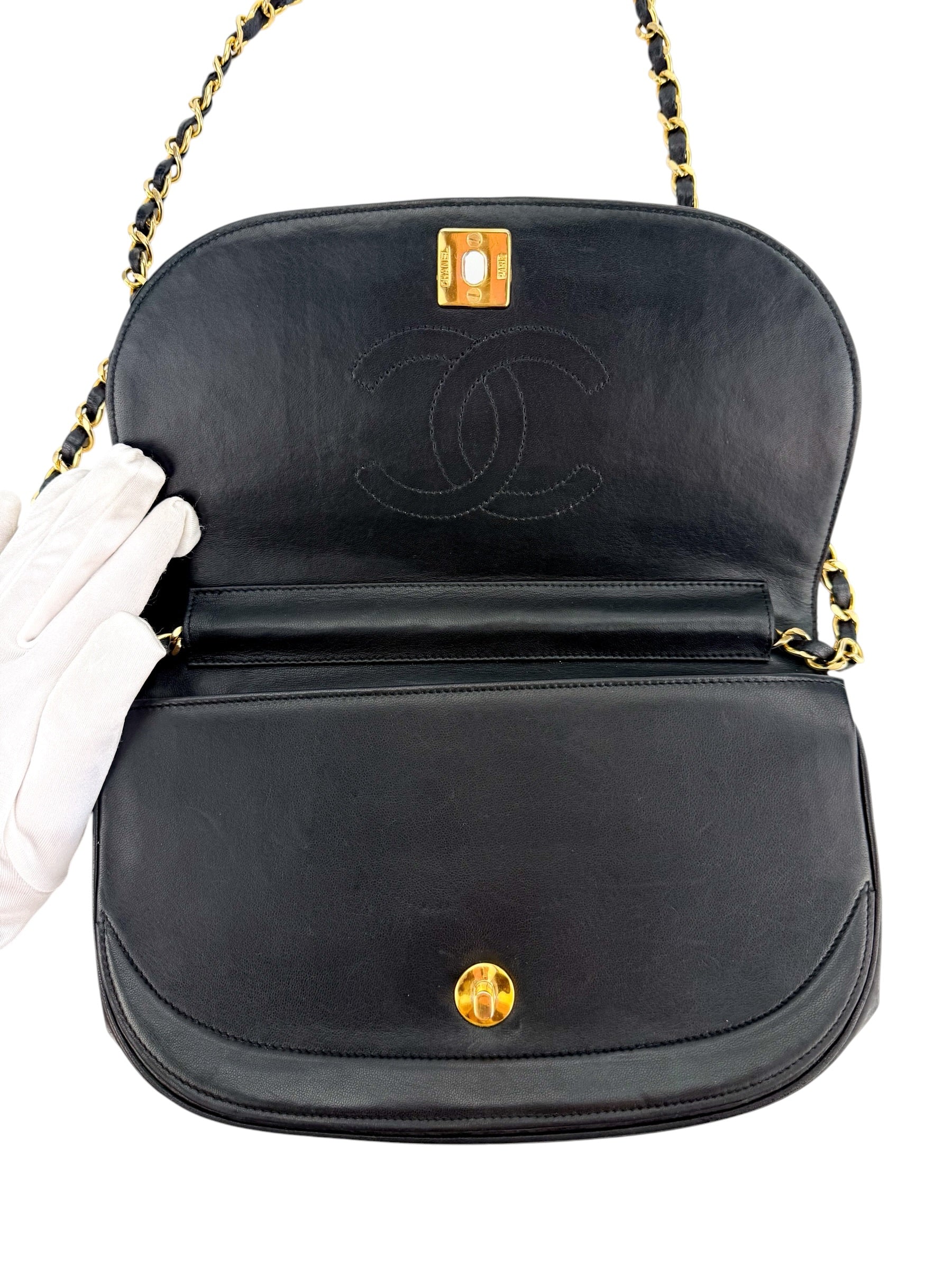 Chanel Vintage Lambskin Half Moon Flap Bag