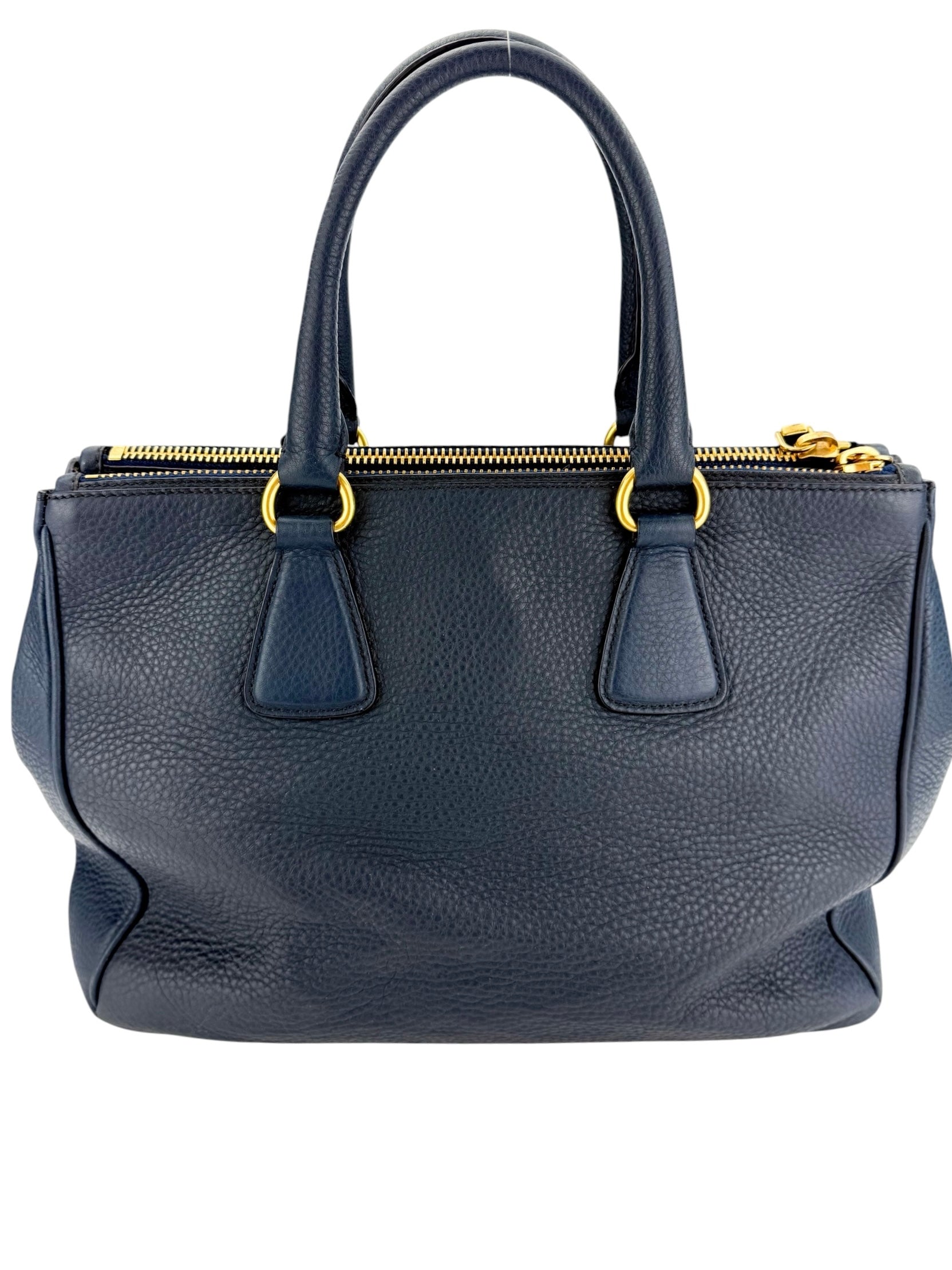 Prada Vitello Daino Double Zip Tote Navy