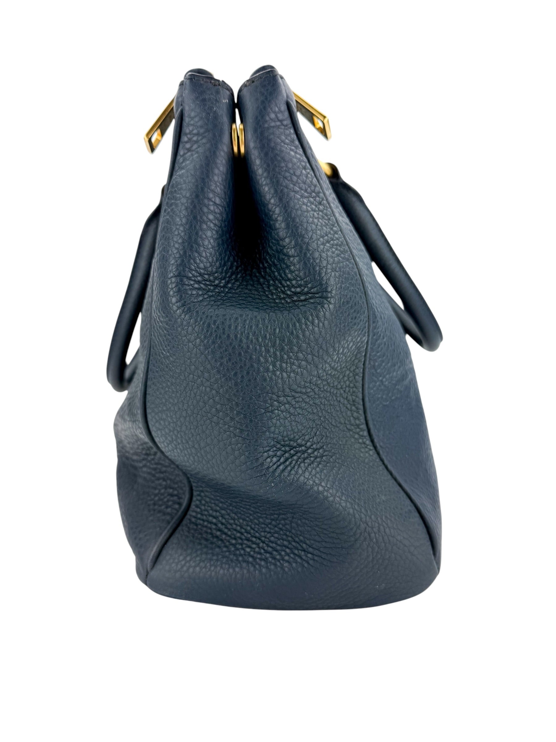 Prada Vitello Daino Double Zip Tote Navy