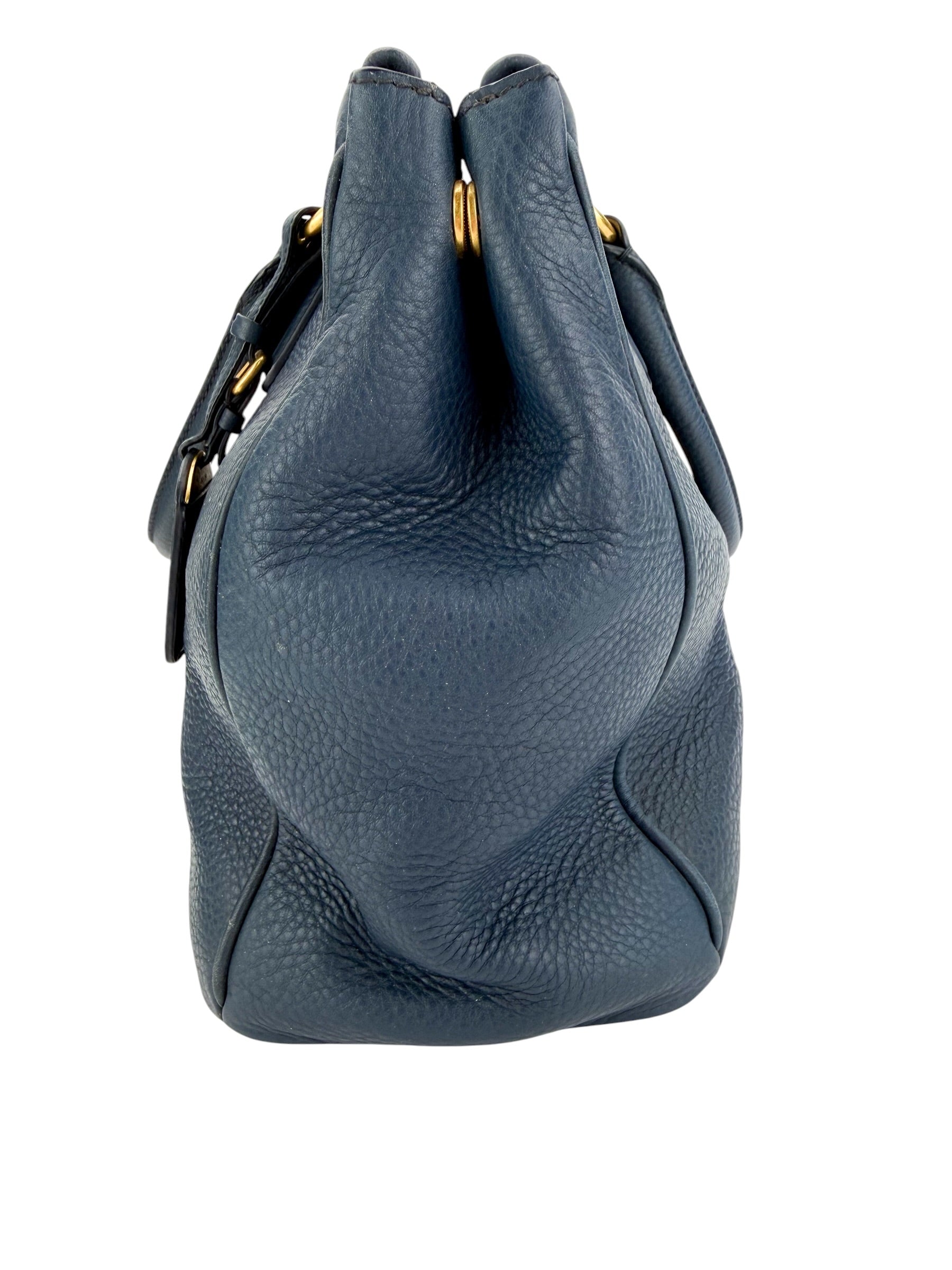 Prada Vitello Daino Double Zip Tote Navy