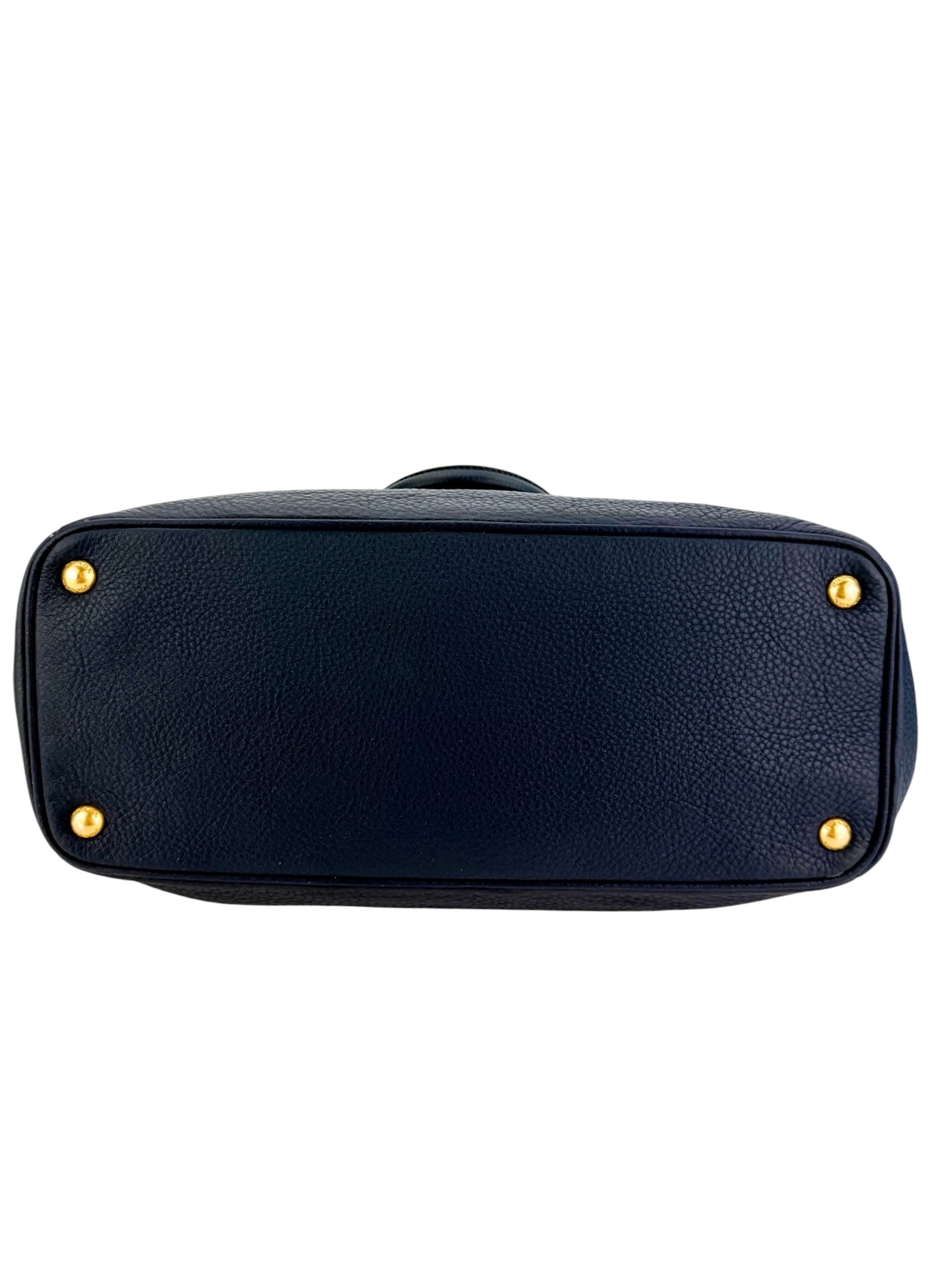 Prada Vitello Daino Double Zip Tote Navy