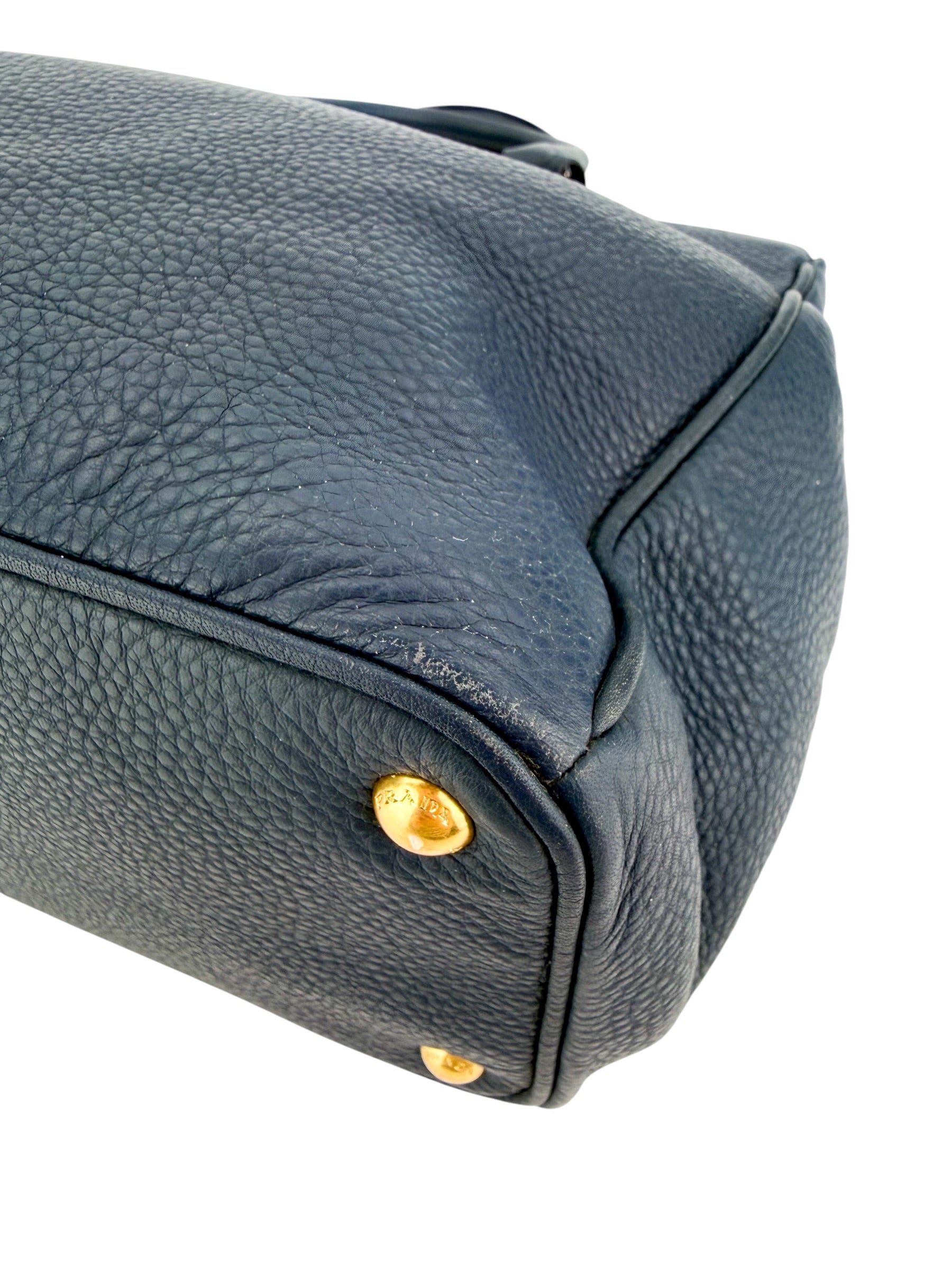 Prada Vitello Daino Double Zip Tote Navy