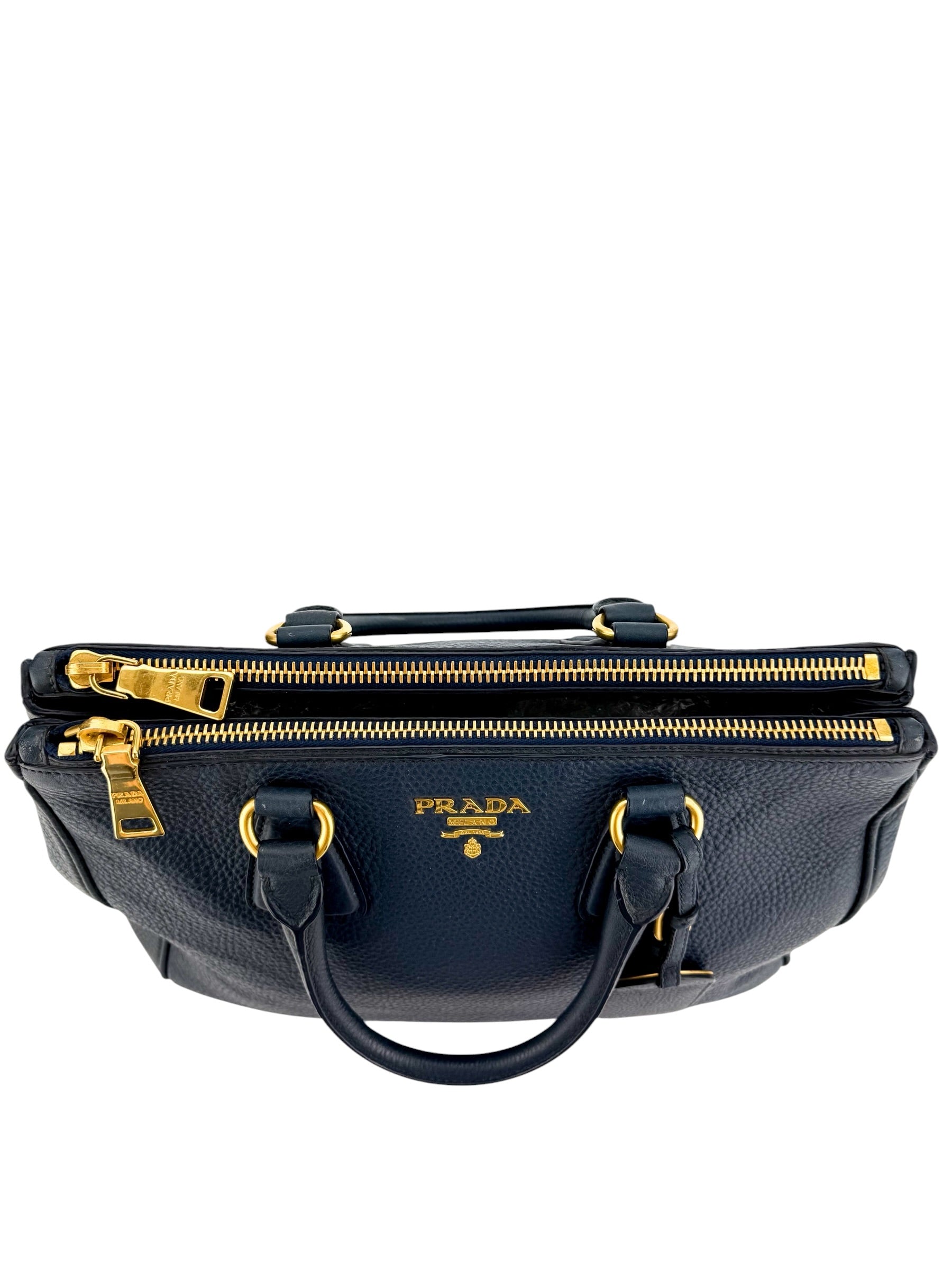 Prada Vitello Daino Double Zip Tote Navy