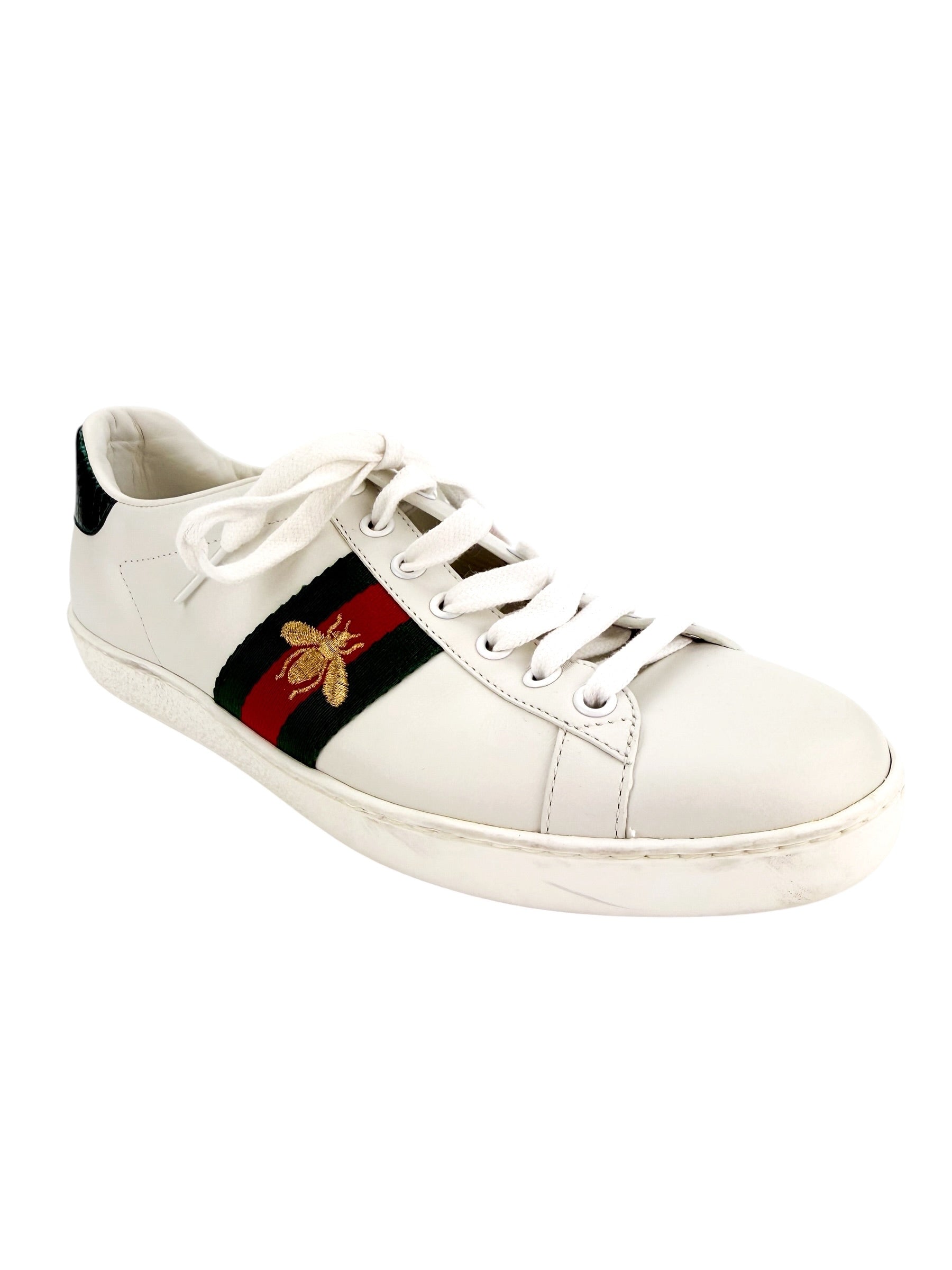 Gucci Calfskin Ayers Bee Embroidered Ace Sneakers Size 38