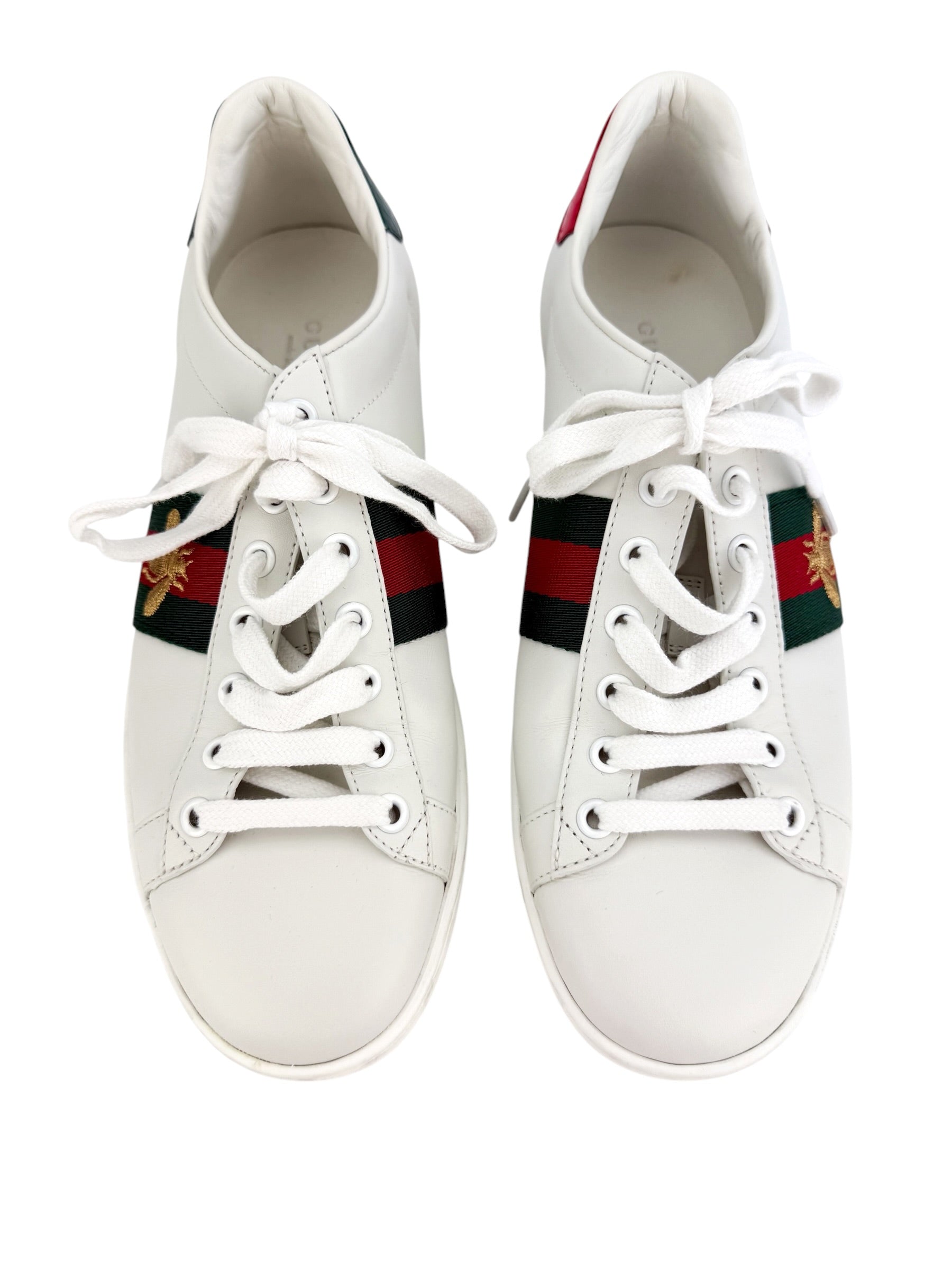 Gucci Calfskin Ayers Bee Embroidered Ace Sneakers Size 38
