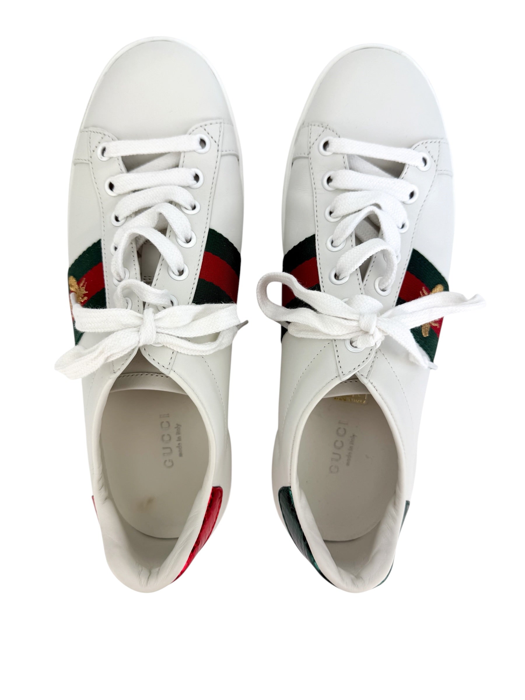 Gucci Calfskin Ayers Bee Embroidered Ace Sneakers Size 38