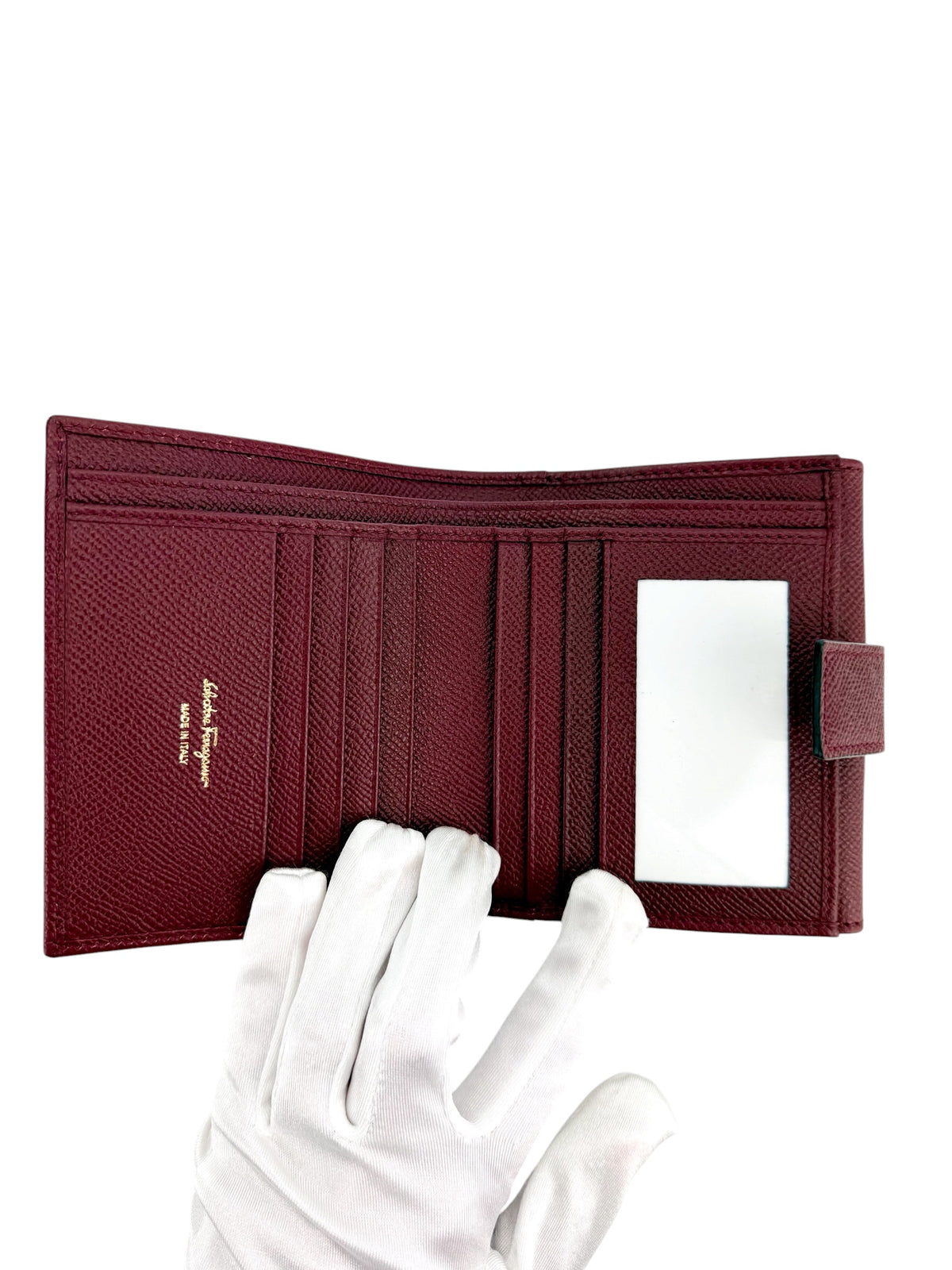 Ferragamo Gancini Compact Wallet Burgundy (NIB Full Set)