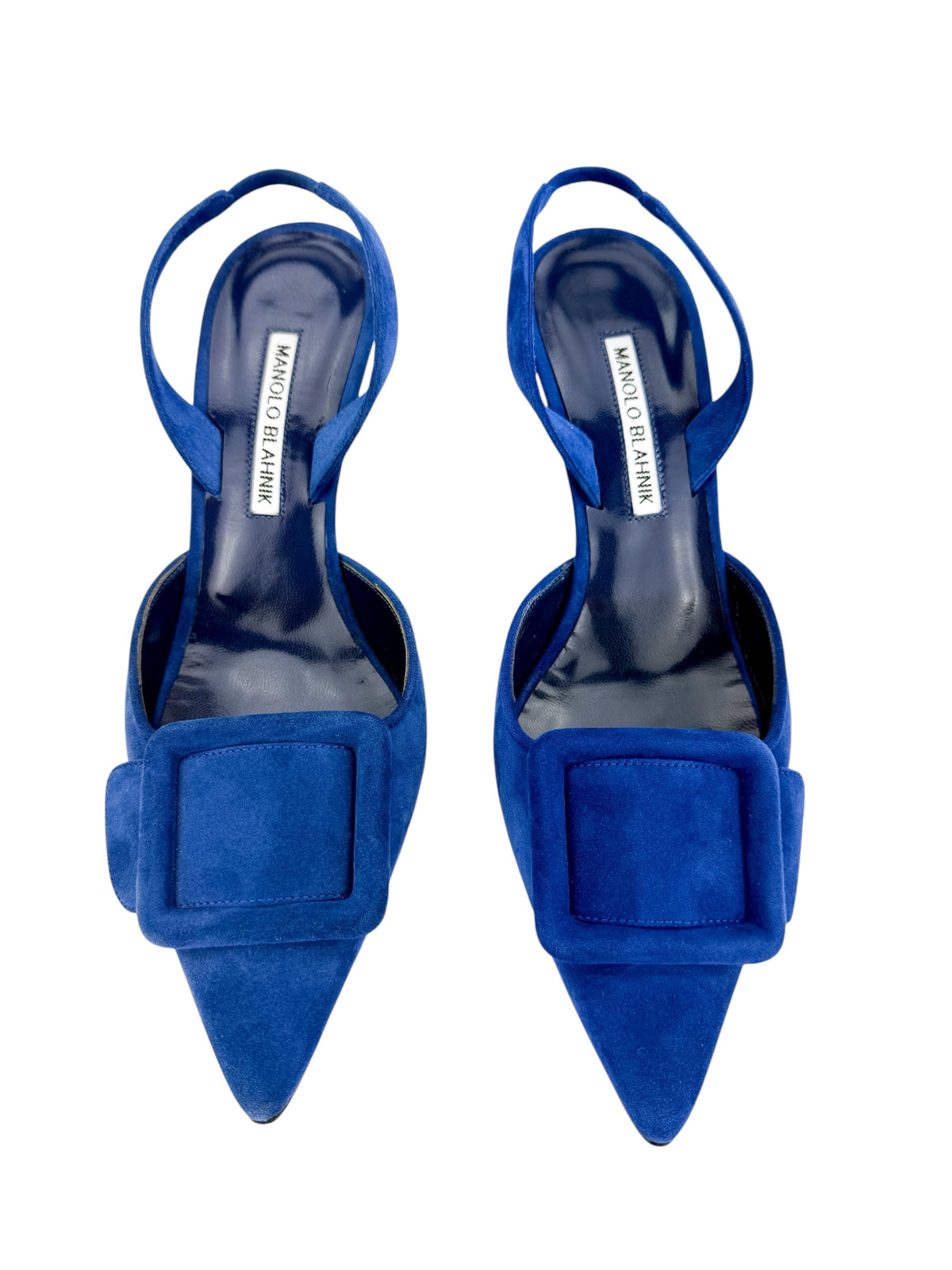 Manolo Blahnik Maysli Suede Slingback Pump Blue Size 38.5