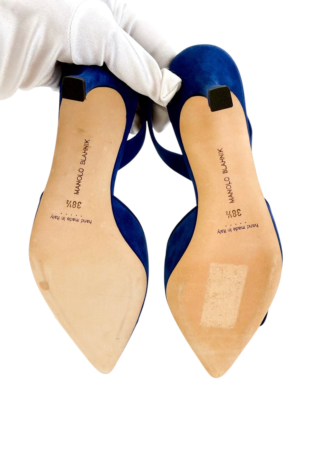 Manolo Blahnik Maysli Suede Slingback Pump Blue Size 38.5