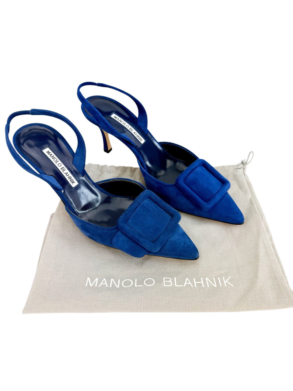 Manolo Blahnik Maysli Suede Slingback Pump Blue Size 38.5