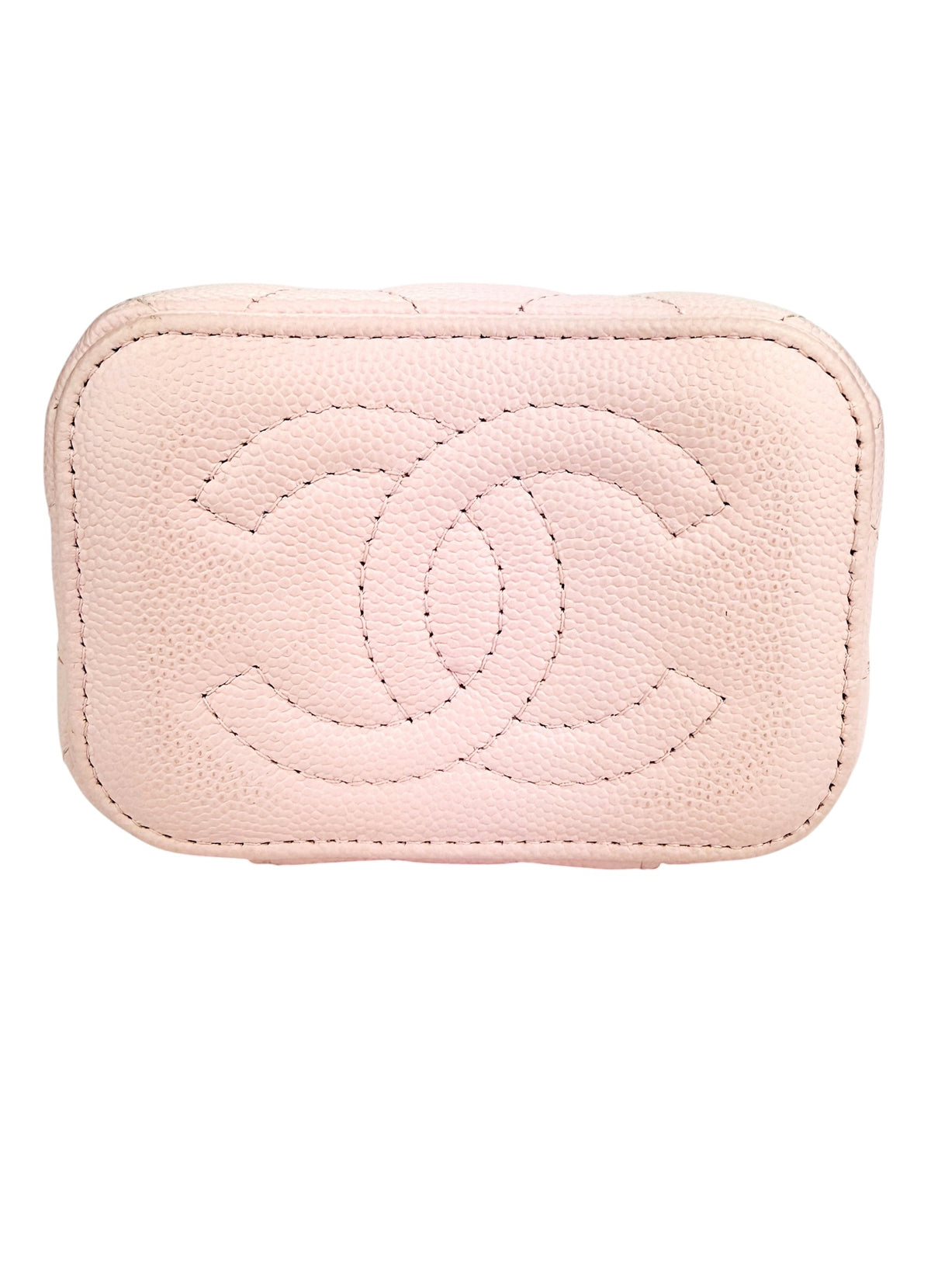 Chanel Light Pink Quilted Caviar Mini Vanity Case
