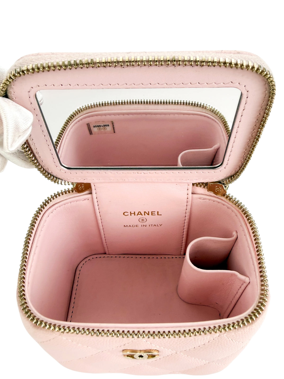 Chanel Light Pink Quilted Caviar Mini Vanity Case