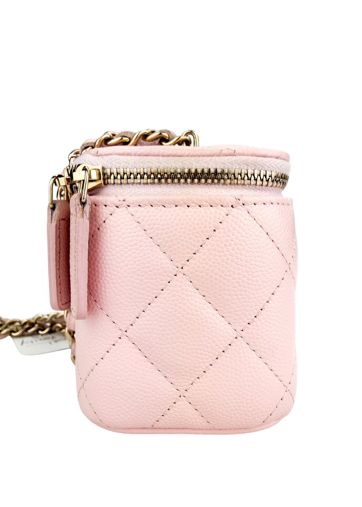 Chanel Light Pink Quilted Caviar Mini Vanity Case