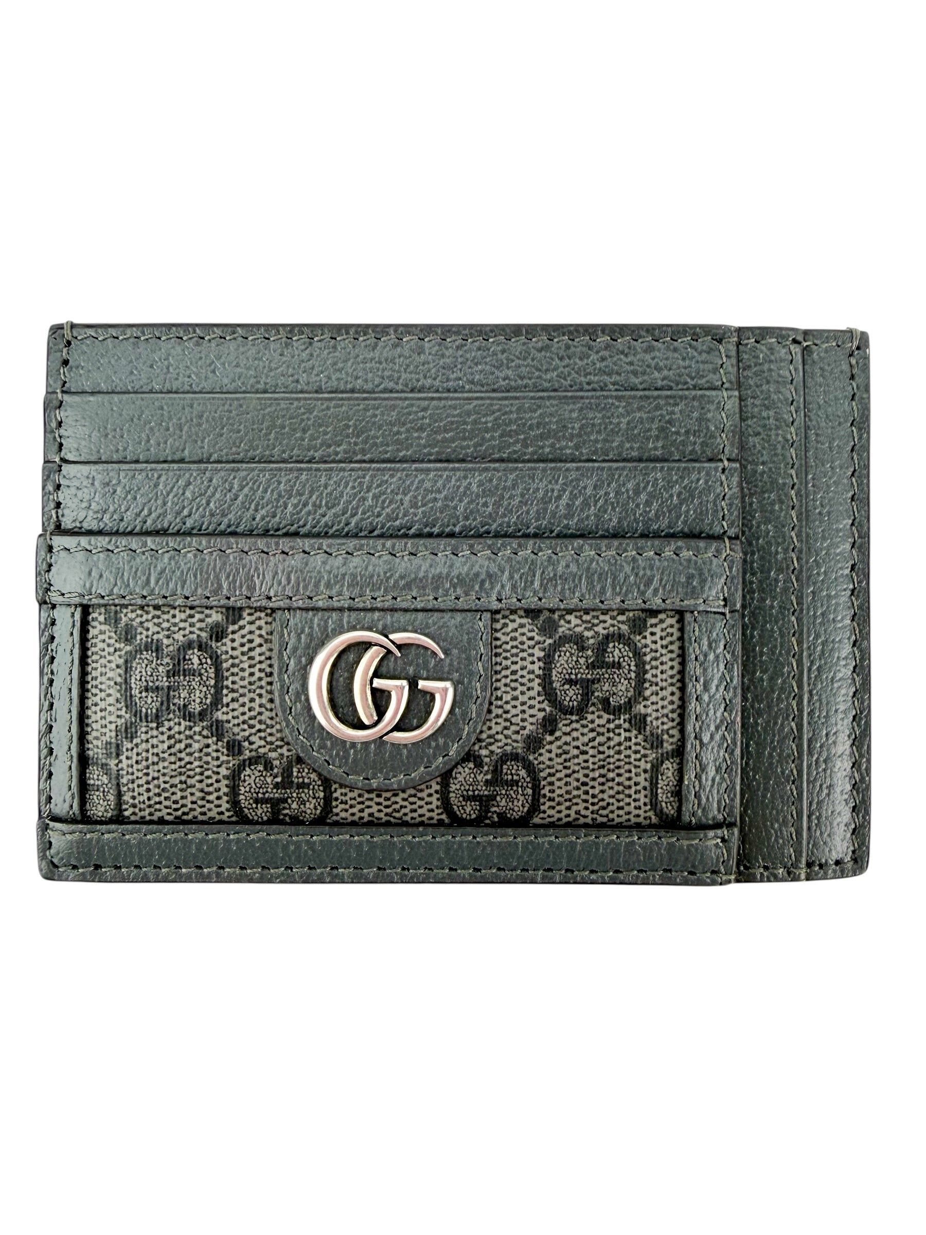 Gucci GG Supreme Canvas and Leather Card Case Grey
