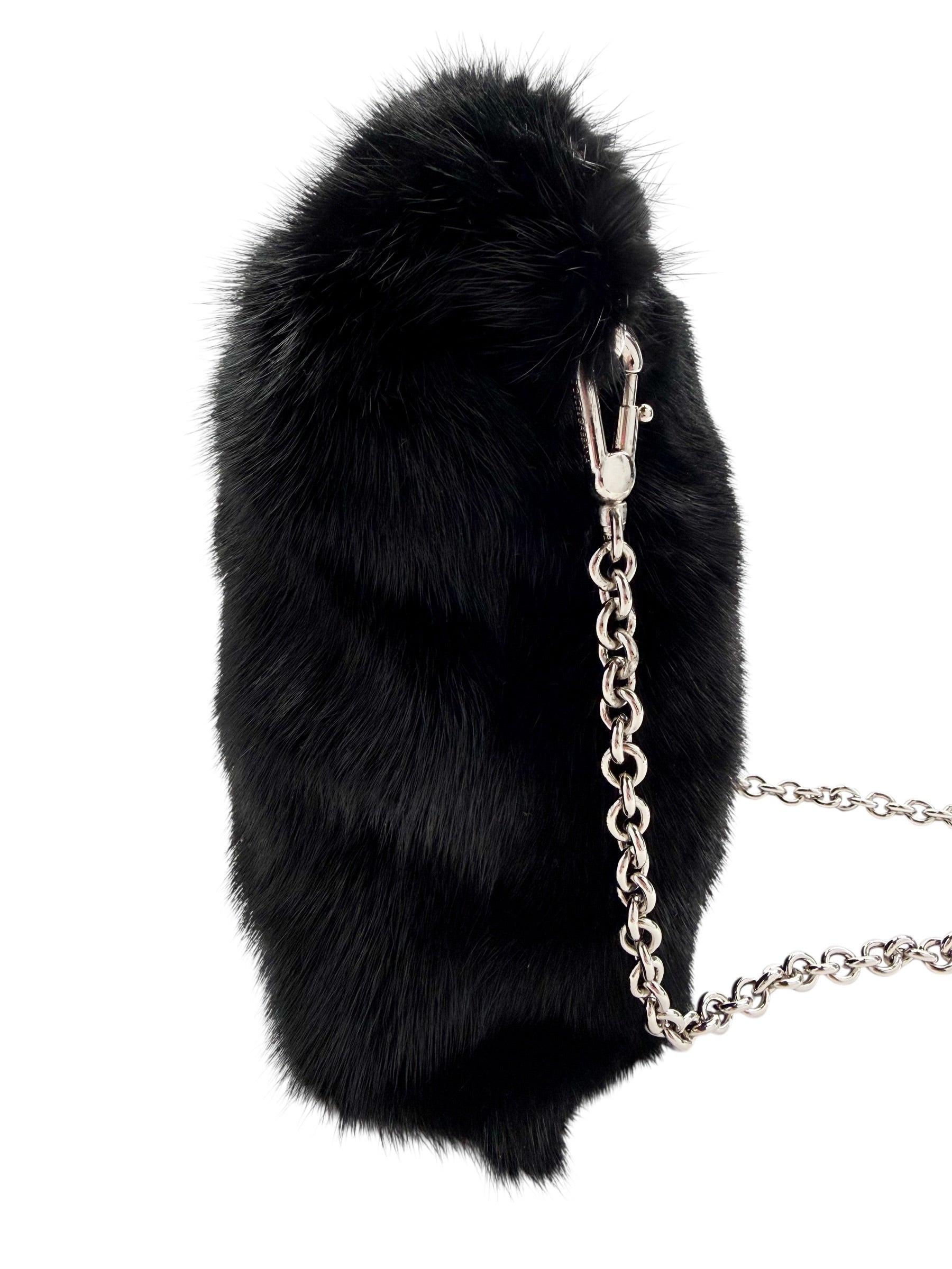 Dolce & Gabbana Black Faux Fur Silver Chain Crossbody Bag (NWT)