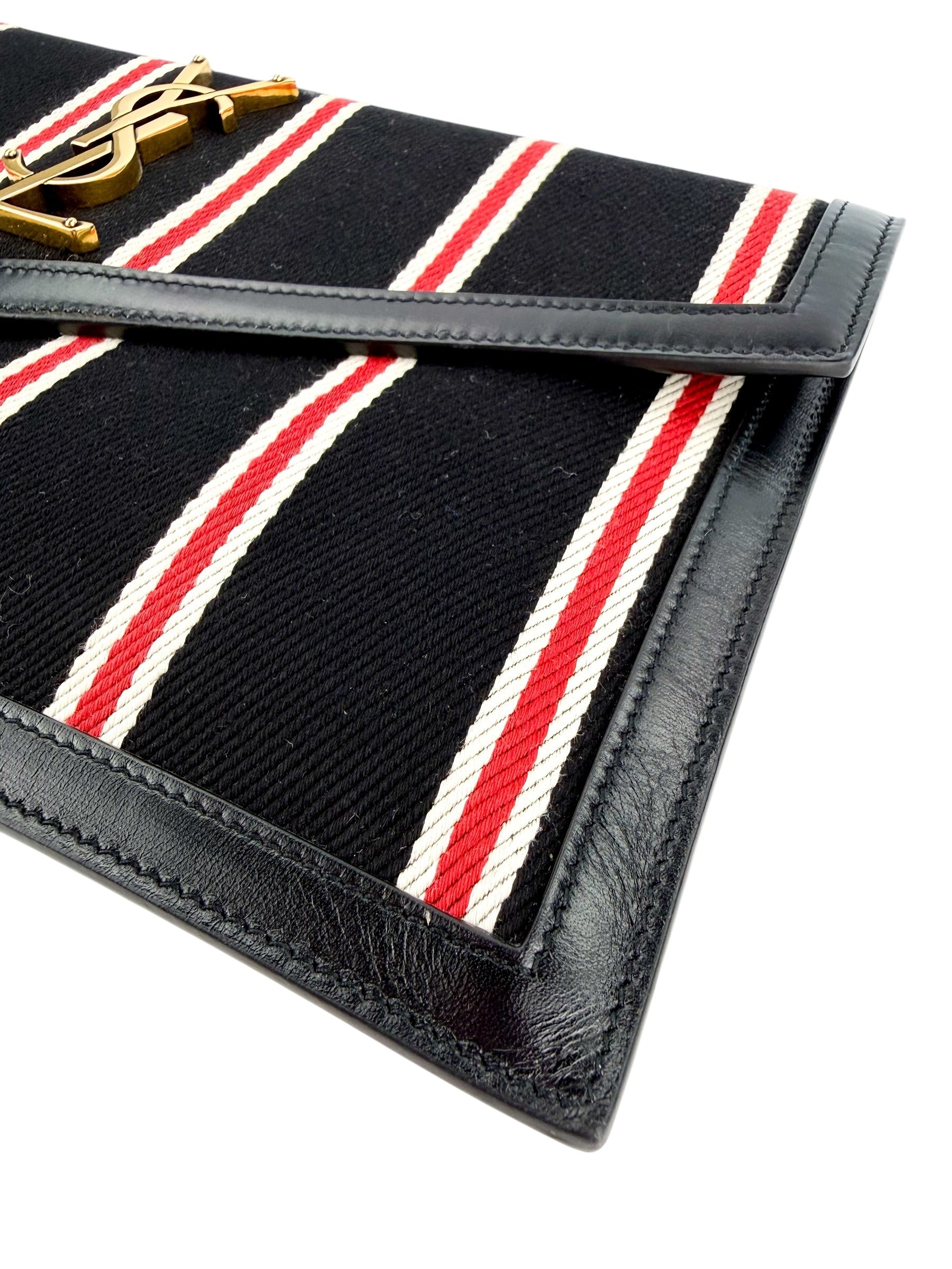 Saint Laurent Striped Uptown Clutch Black (Full Set)