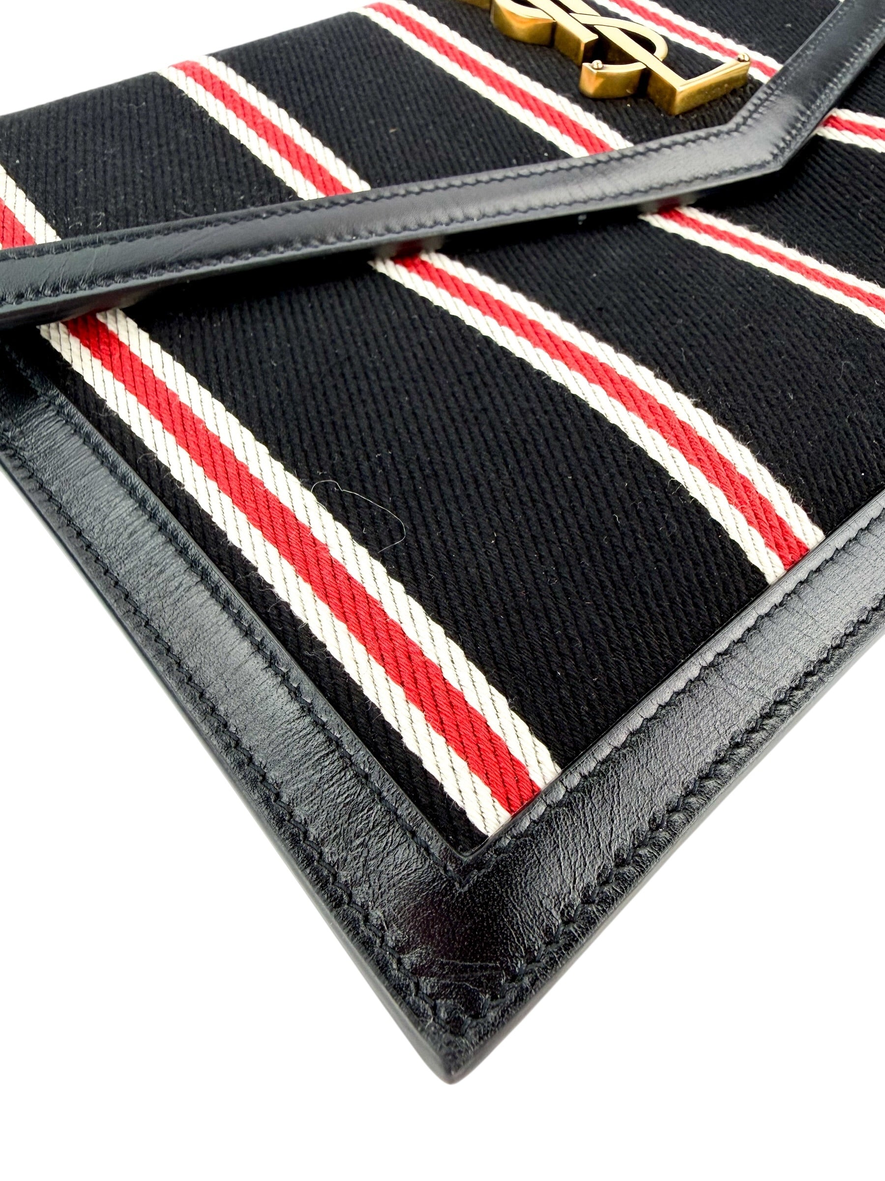 Saint Laurent Striped Uptown Clutch Black (Full Set)