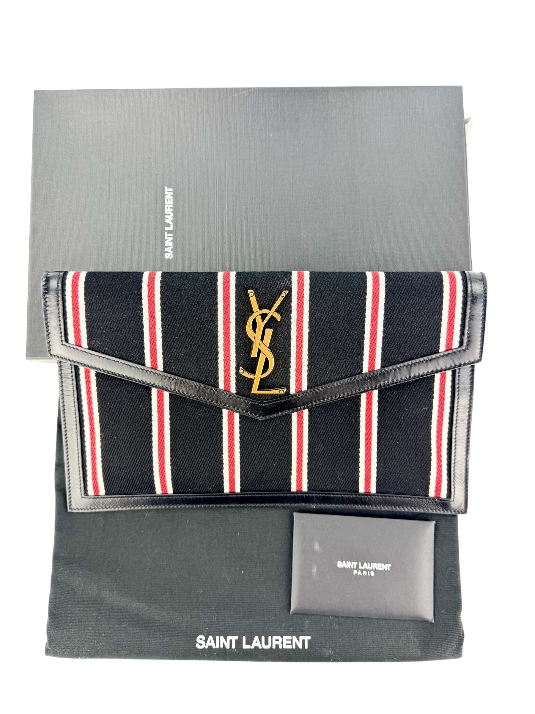 Saint Laurent Striped Uptown Clutch Black (Full Set)