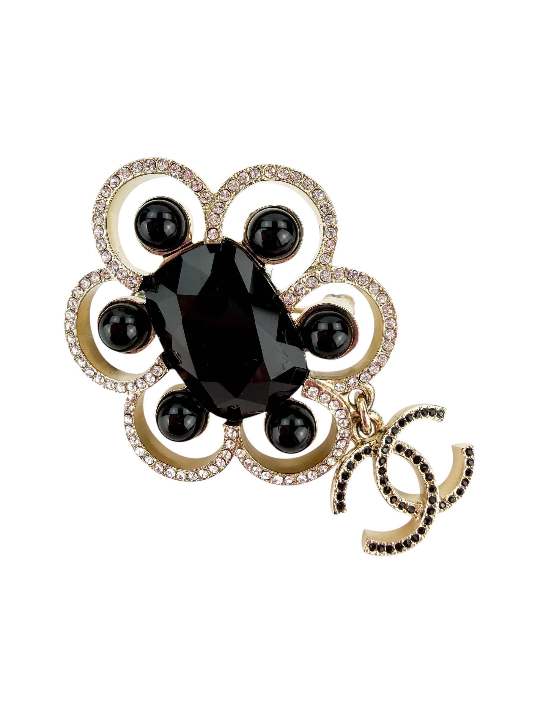 Chanel Crystal and Black Resin Brooch (Full Set)