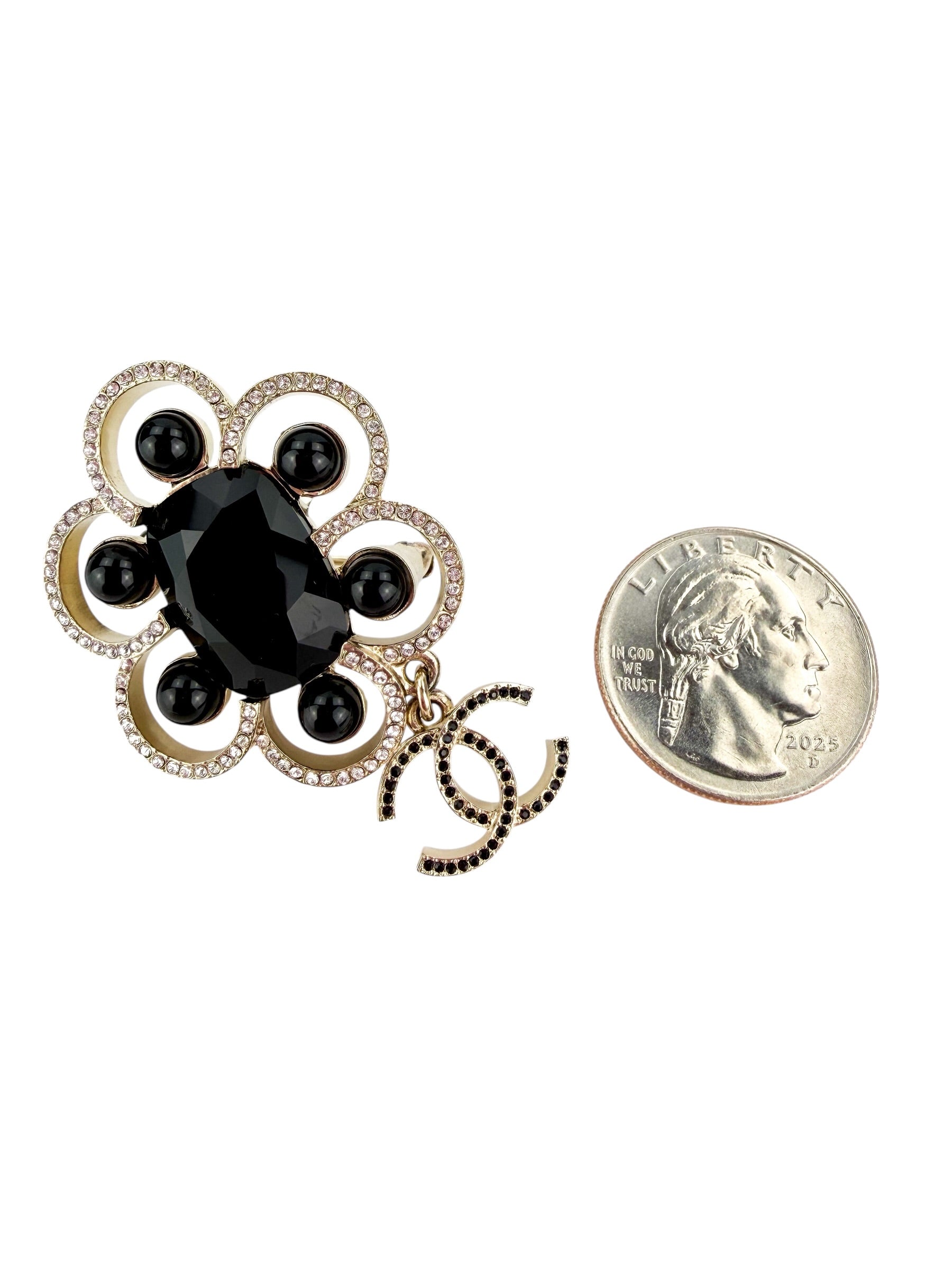 Chanel Crystal and Black Resin Brooch (Full Set)