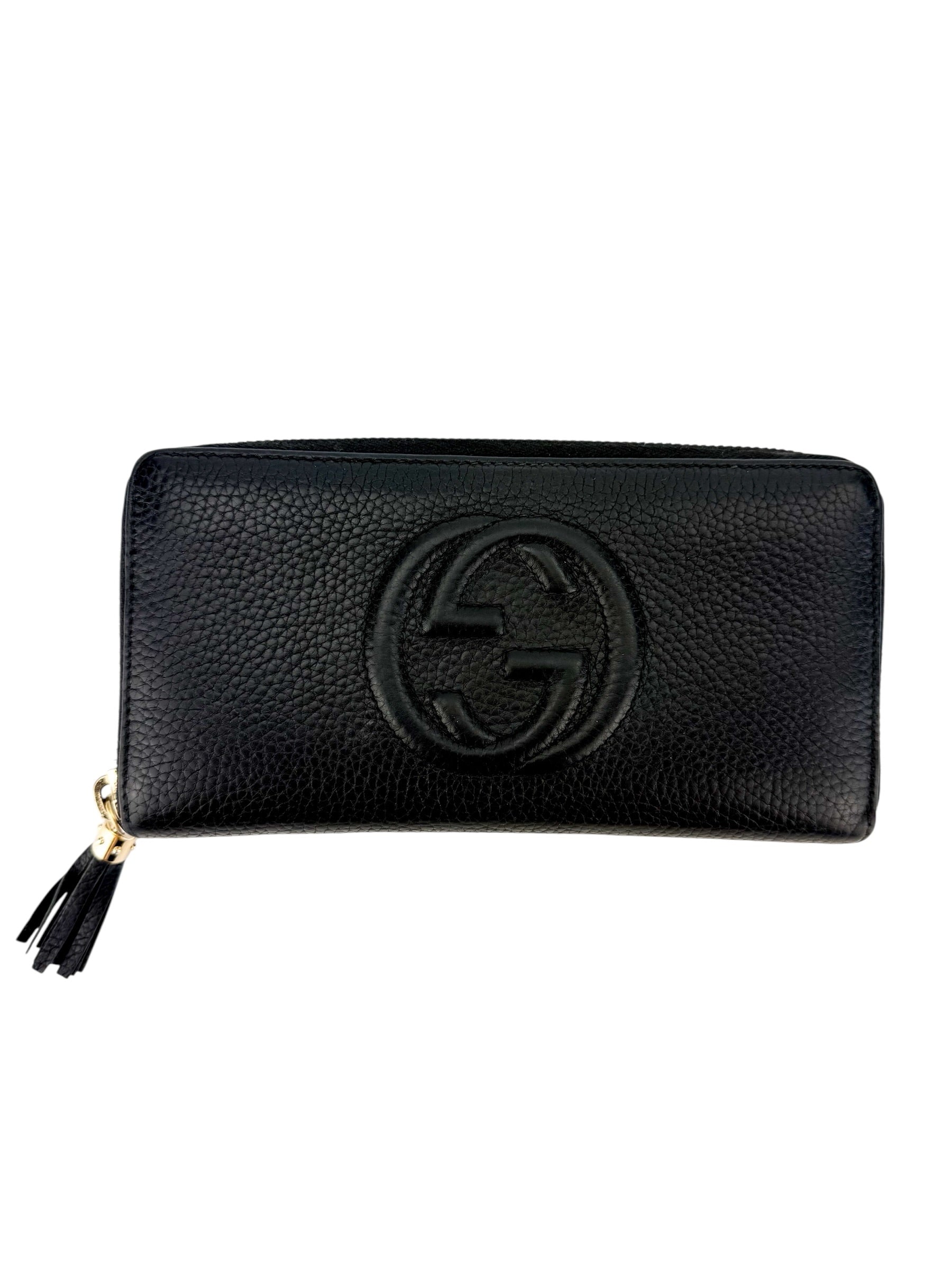 Gucci Pebbled Calfskin Soho Zip Around Wallet Black