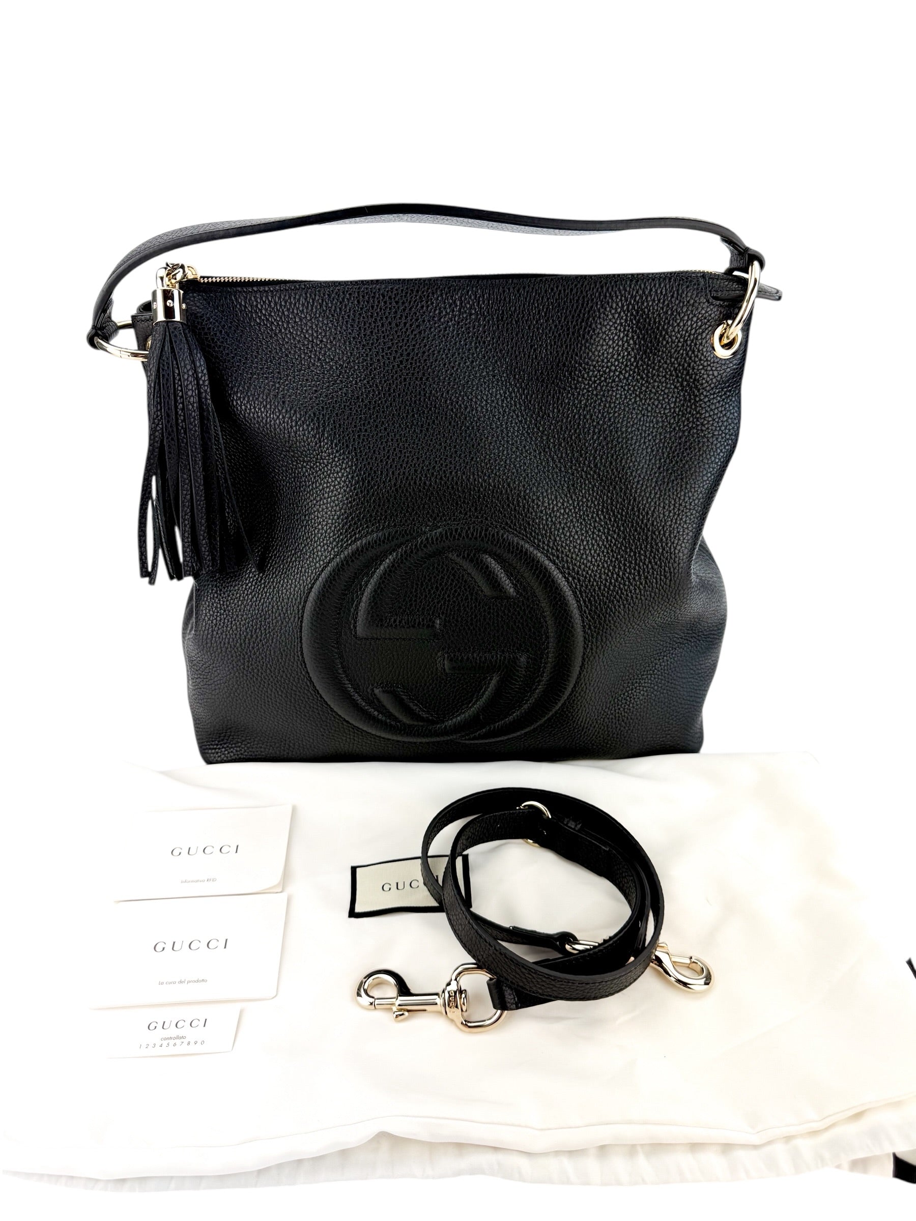 Gucci Pebbled Calfskin Large Soho Hobo Tote Black