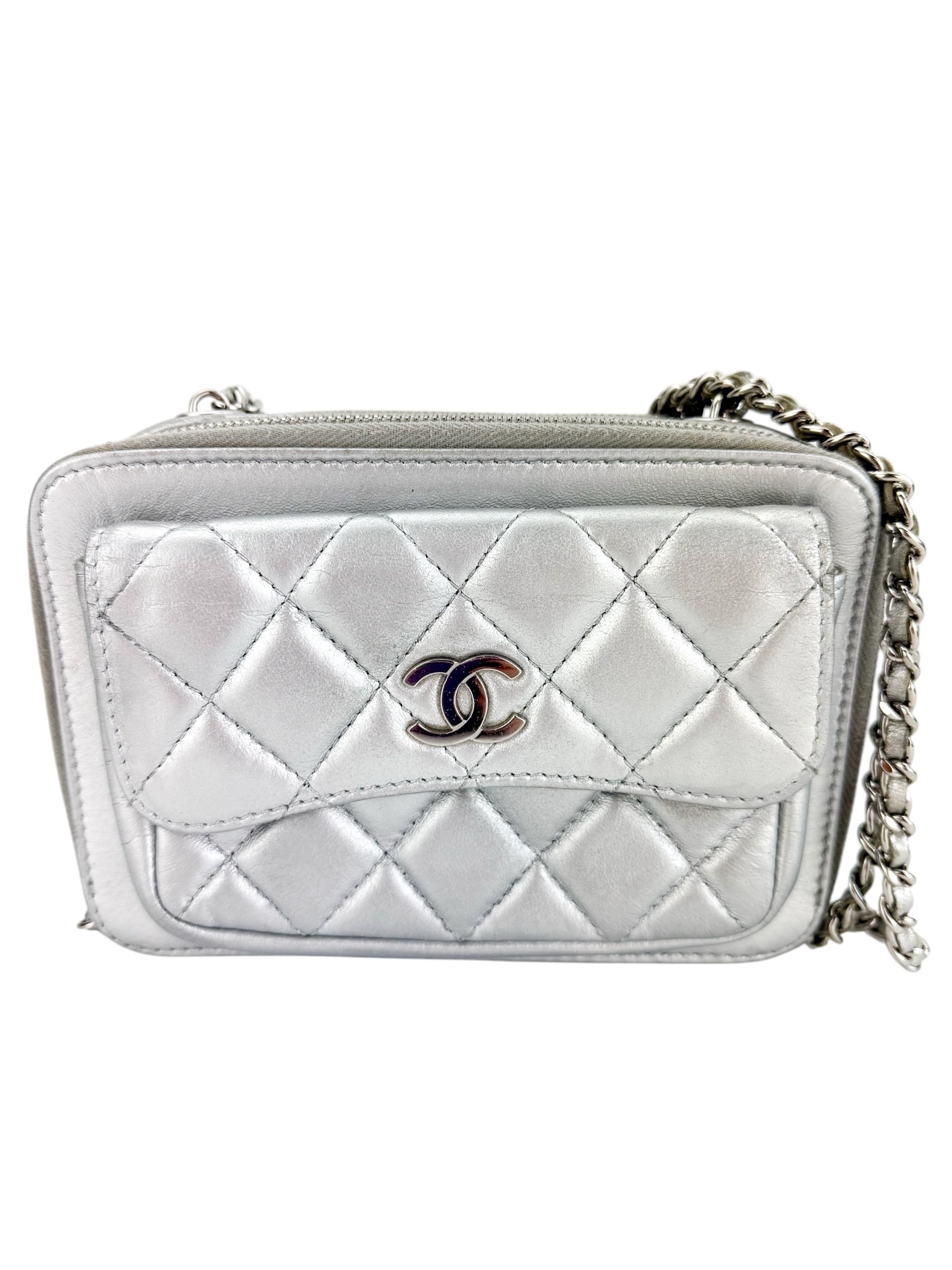 Chanel Small Pocket Box Camera Bag Metallic Silver