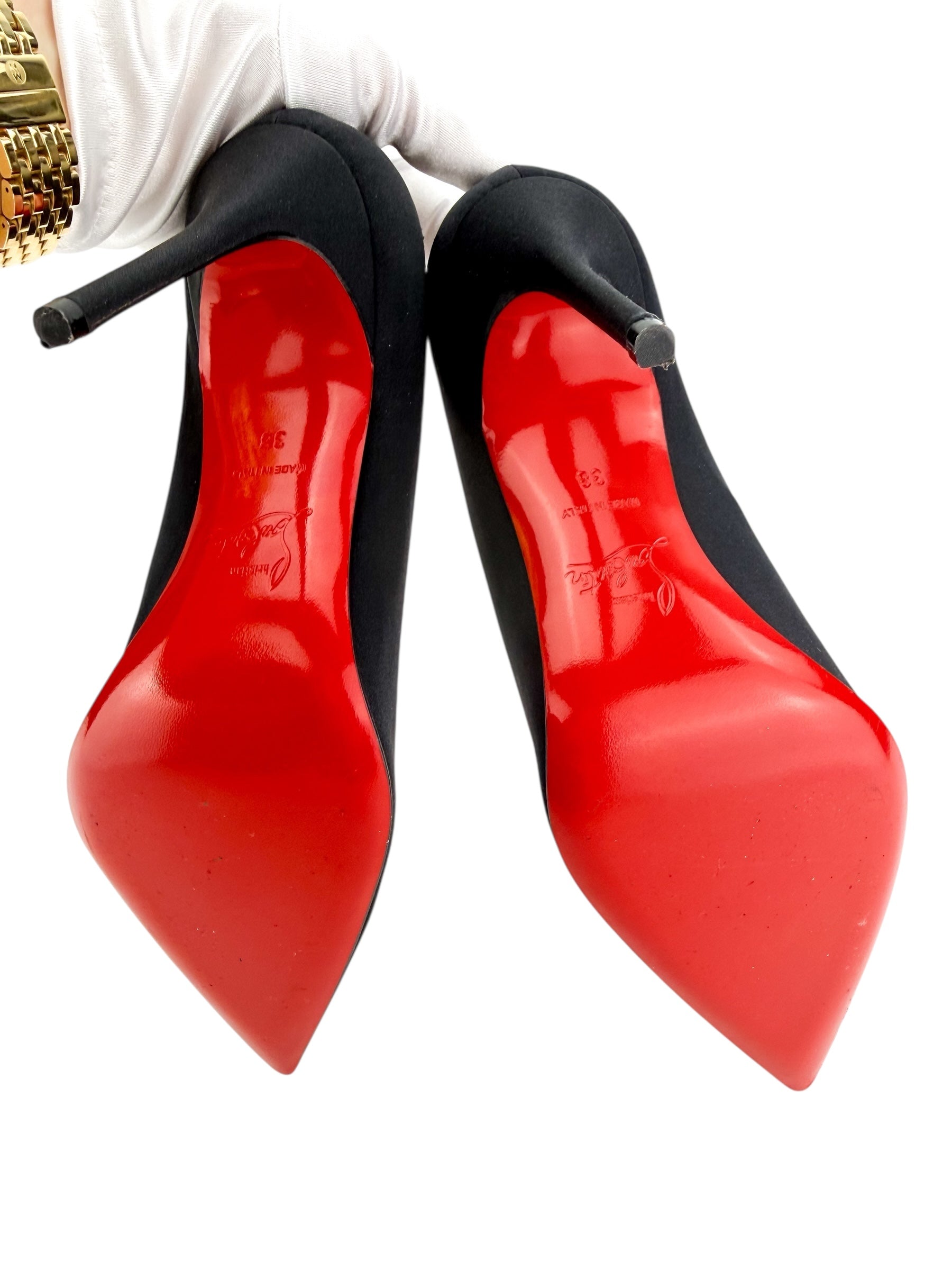 Christian Louboutin Strass Crystal Black Satin Pumps Size 38