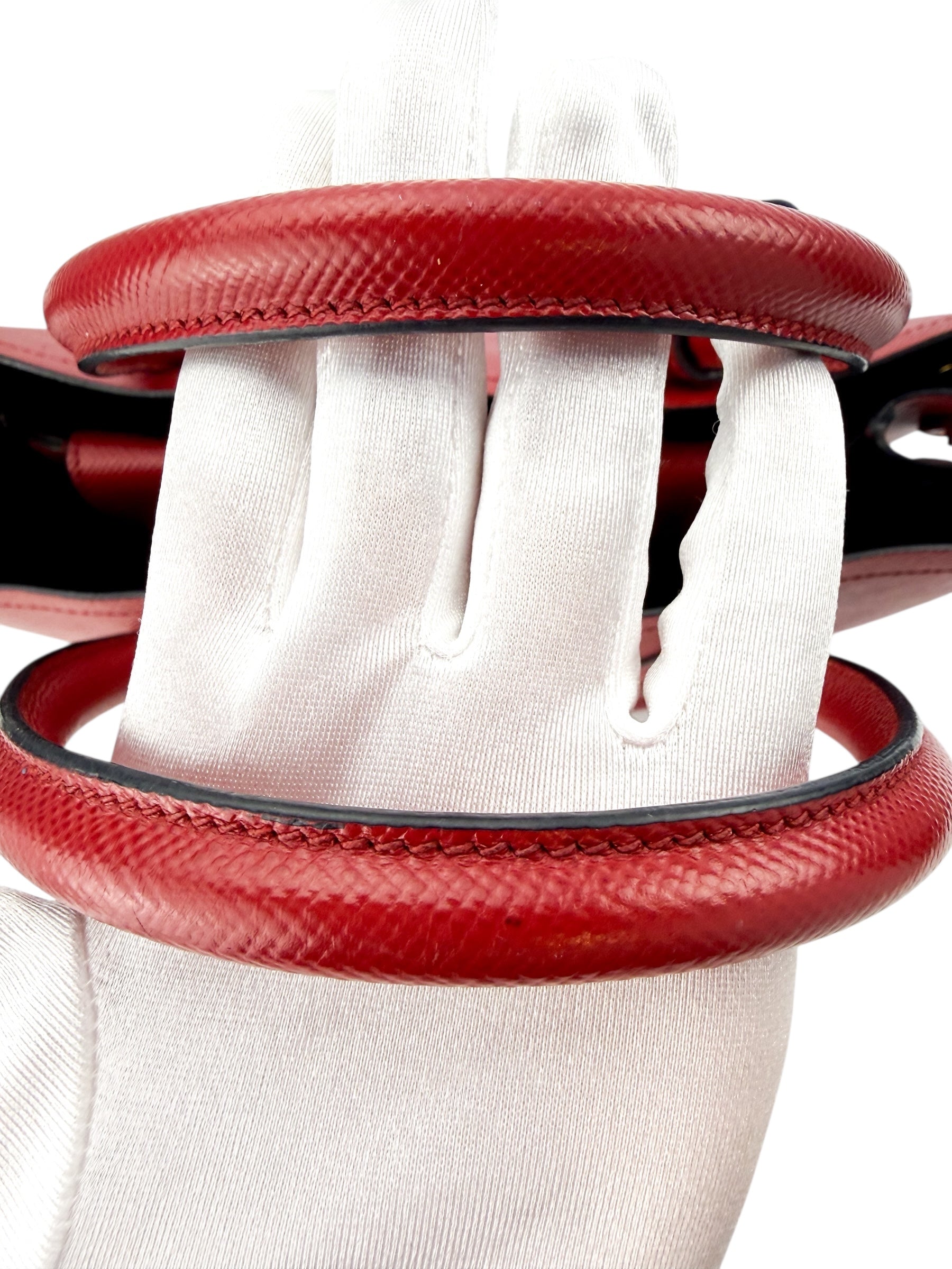 Prada Red Saffiano Cuir Medium Double Tote