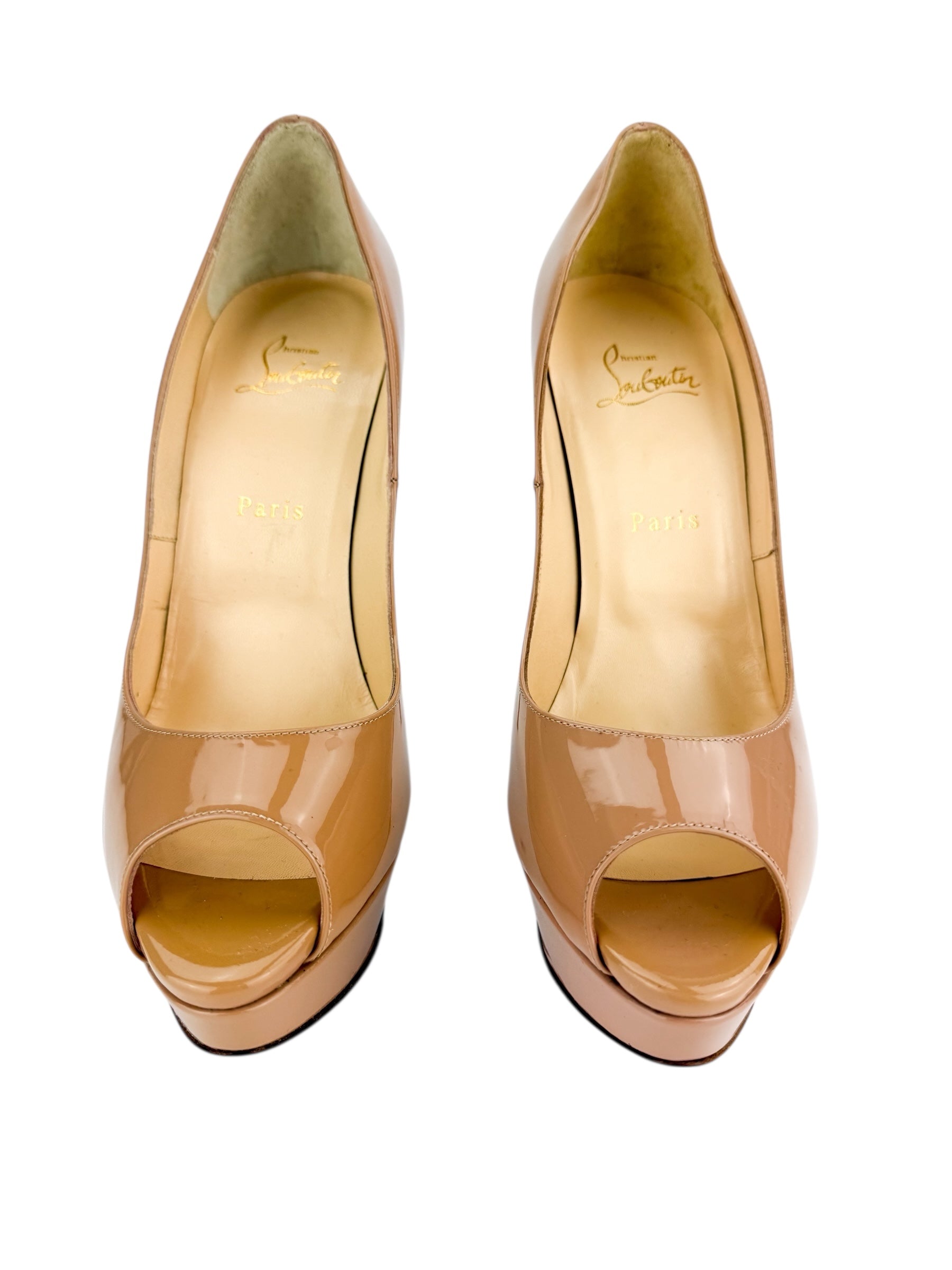 Christian Louboutin Lady Peep Toe Platform Pumps Beige Size 40 (Full Set)