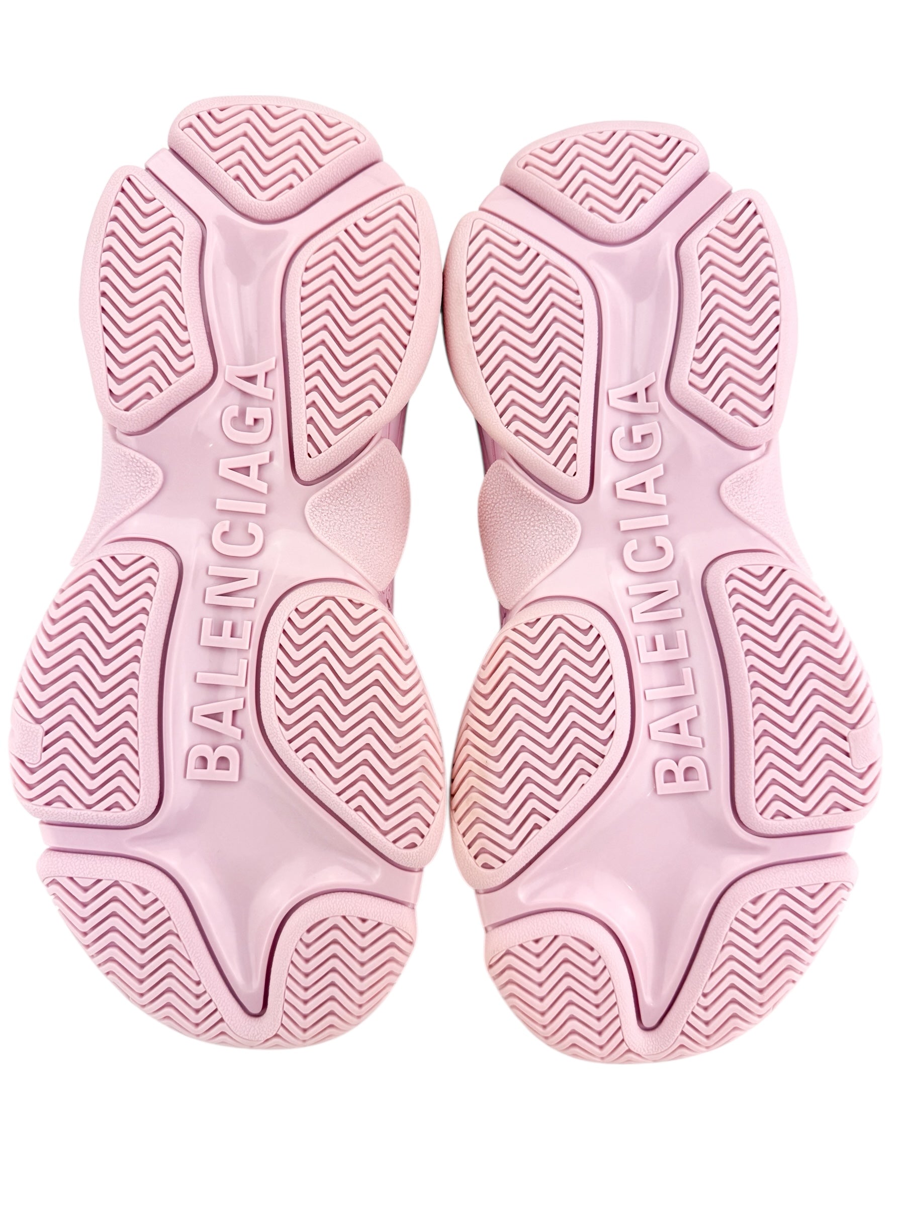 Balenciaga Leather All Over Logo Triple S Sneakers Size 39 Pink