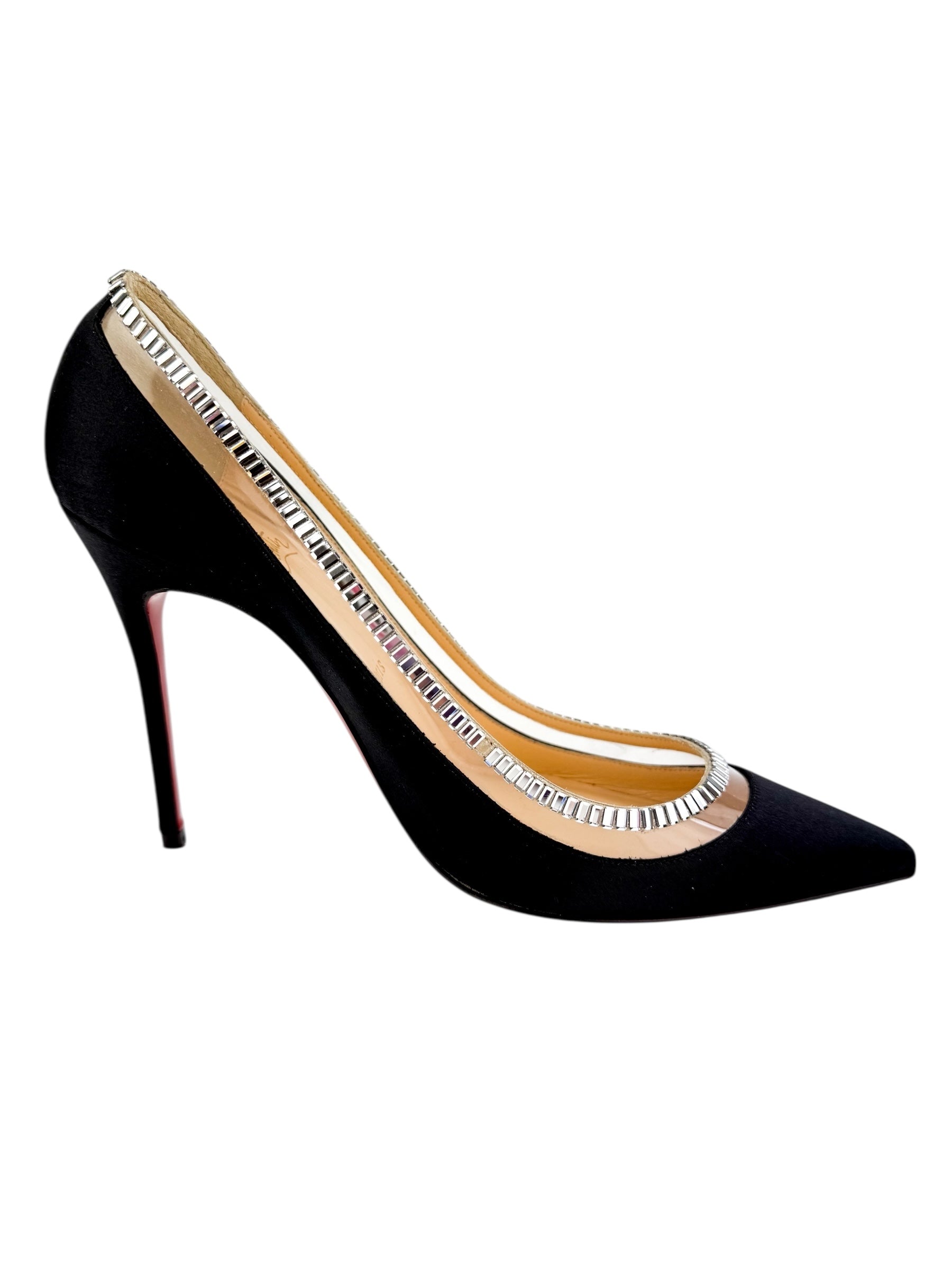 Christian Louboutin Strass Crystal Black Satin Pumps Size 38