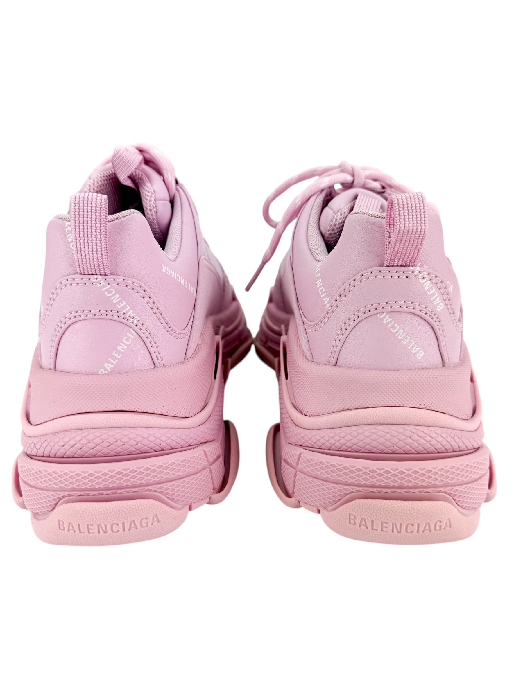 Balenciaga Leather All Over Logo Triple S Sneakers Size 39 Pink
