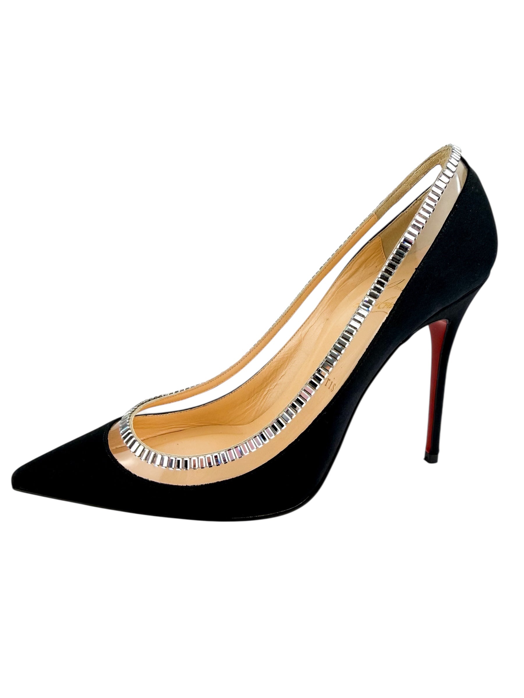 Christian Louboutin Strass Crystal Black Satin Pumps Size 38