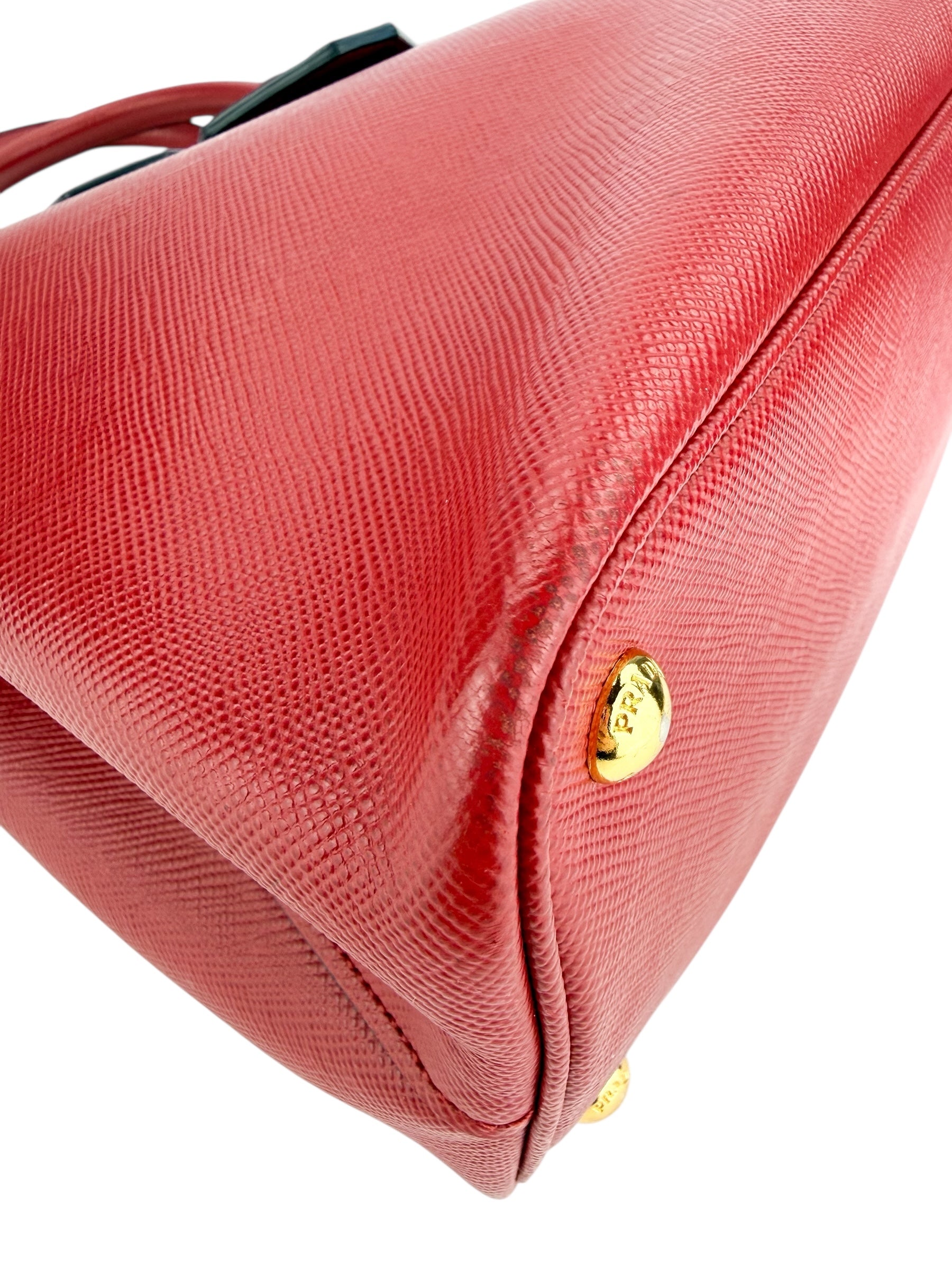 Prada Red Saffiano Cuir Medium Double Tote