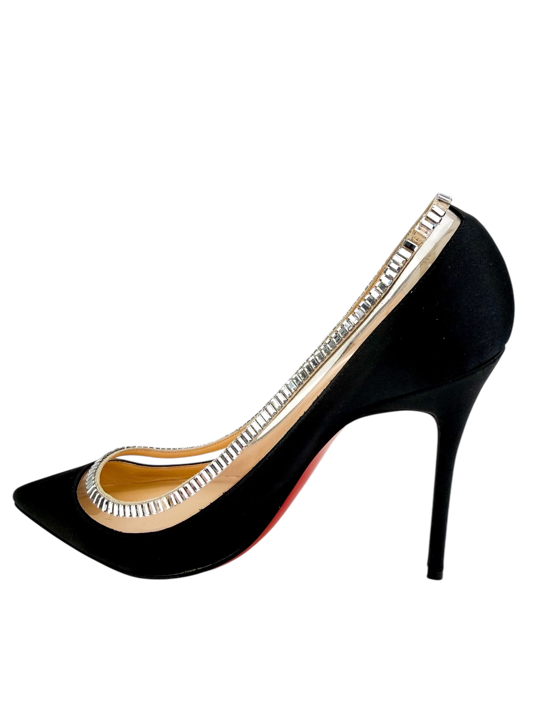 Christian Louboutin Strass Crystal Black Satin Pumps Size 38