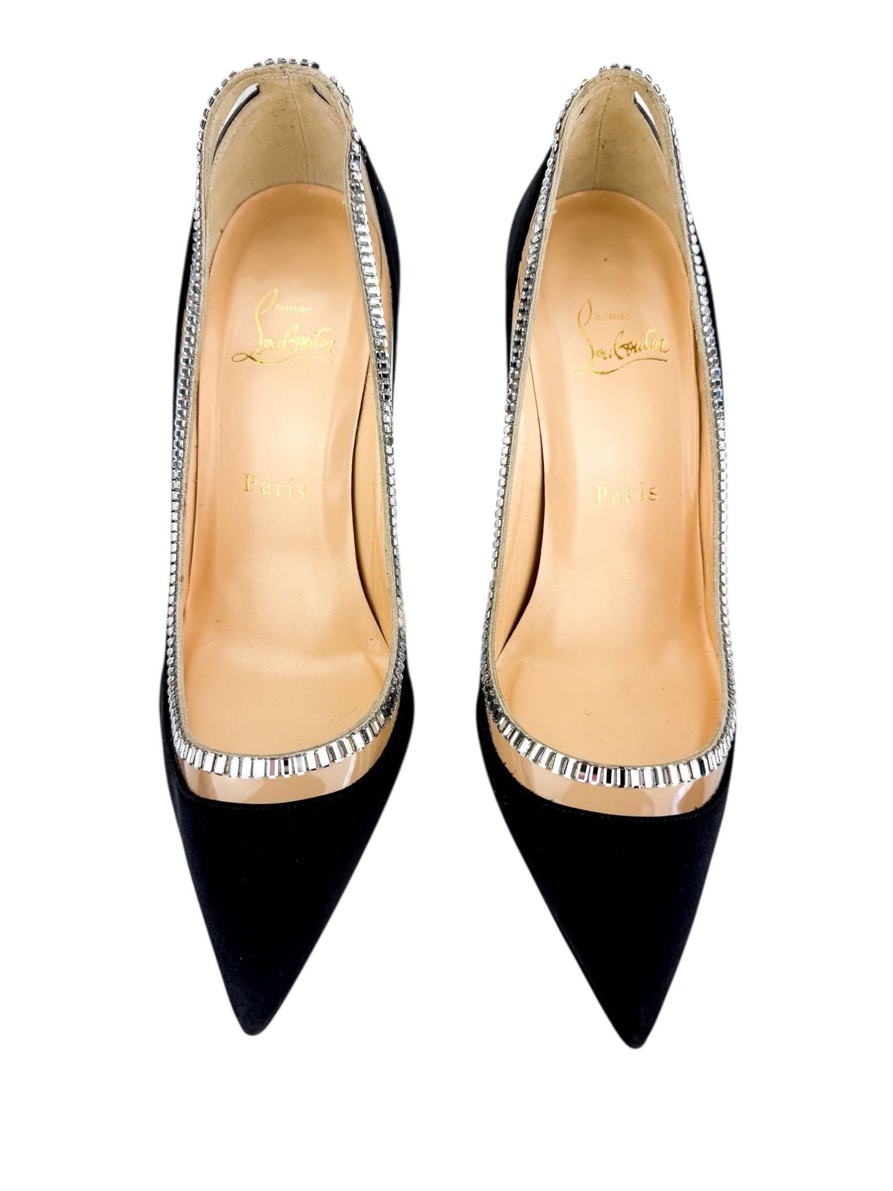 Christian Louboutin Strass Crystal Black Satin Pumps Size 38